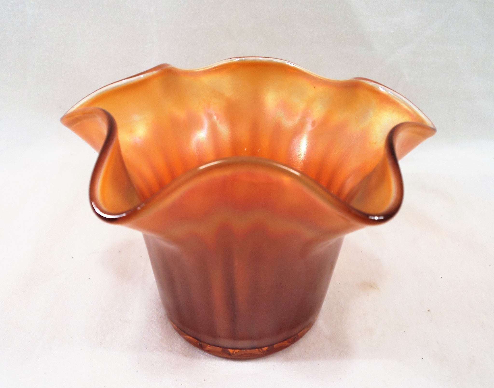 Dugan Carnival Glass Marigold Smooth Ray Ruffled Hat Vase