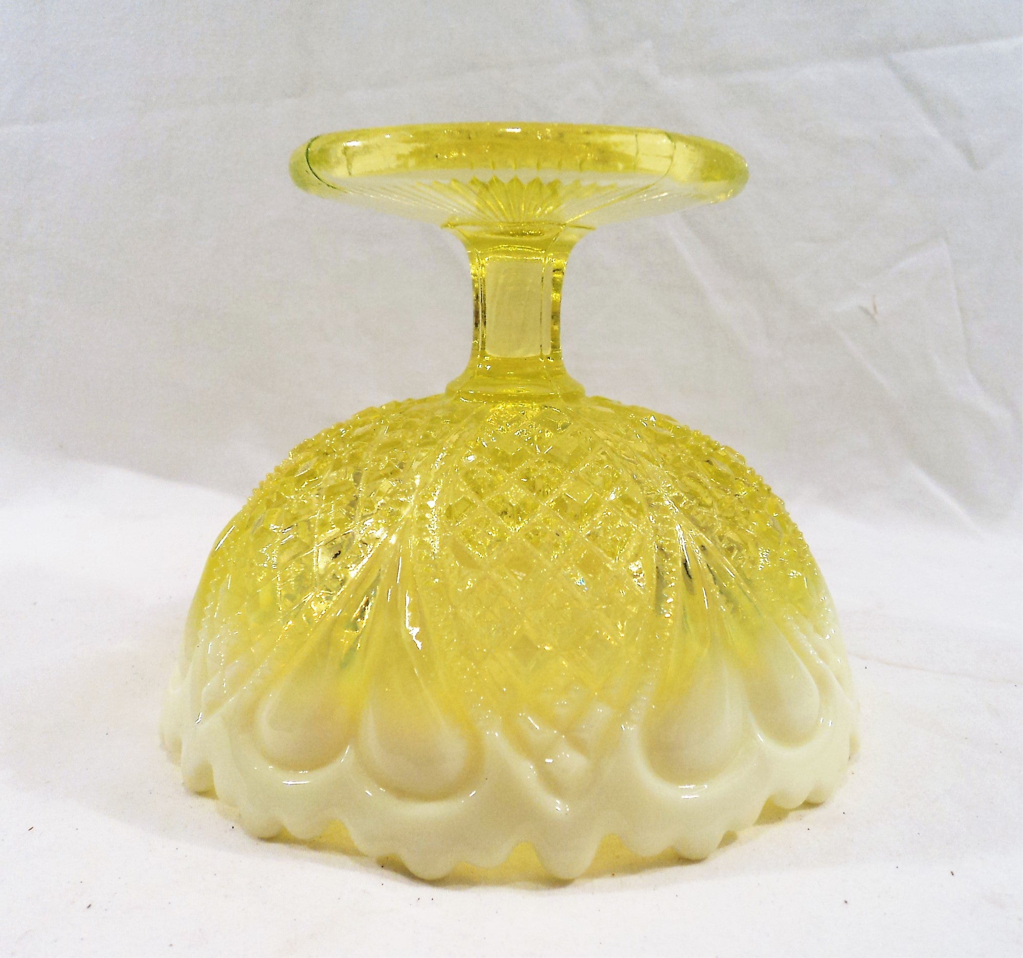 Antique English Davidson Yellow Pearline Compote Vaseline Glass