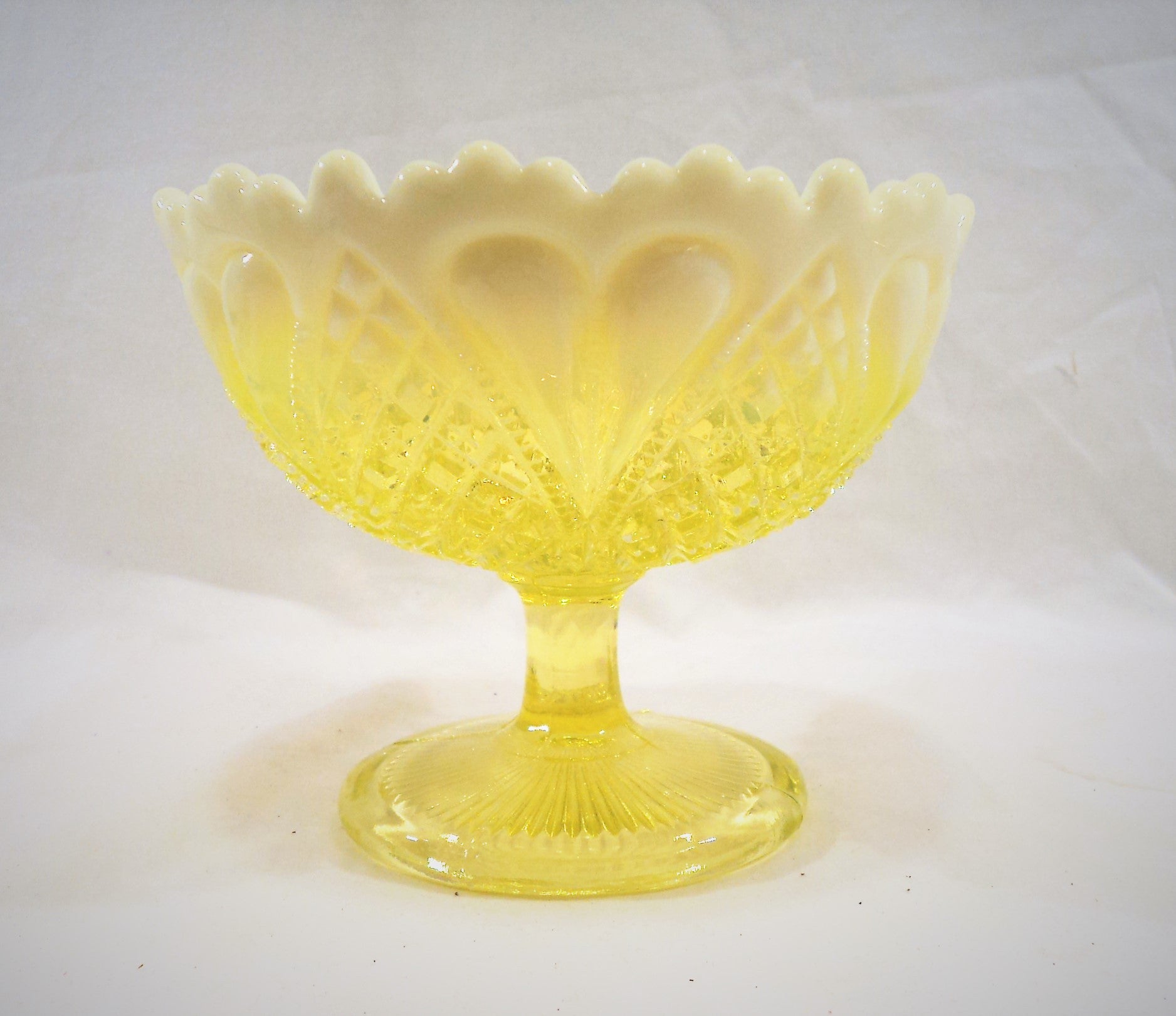 Antique English Davidson Yellow Pearline Compote Vaseline Glass
