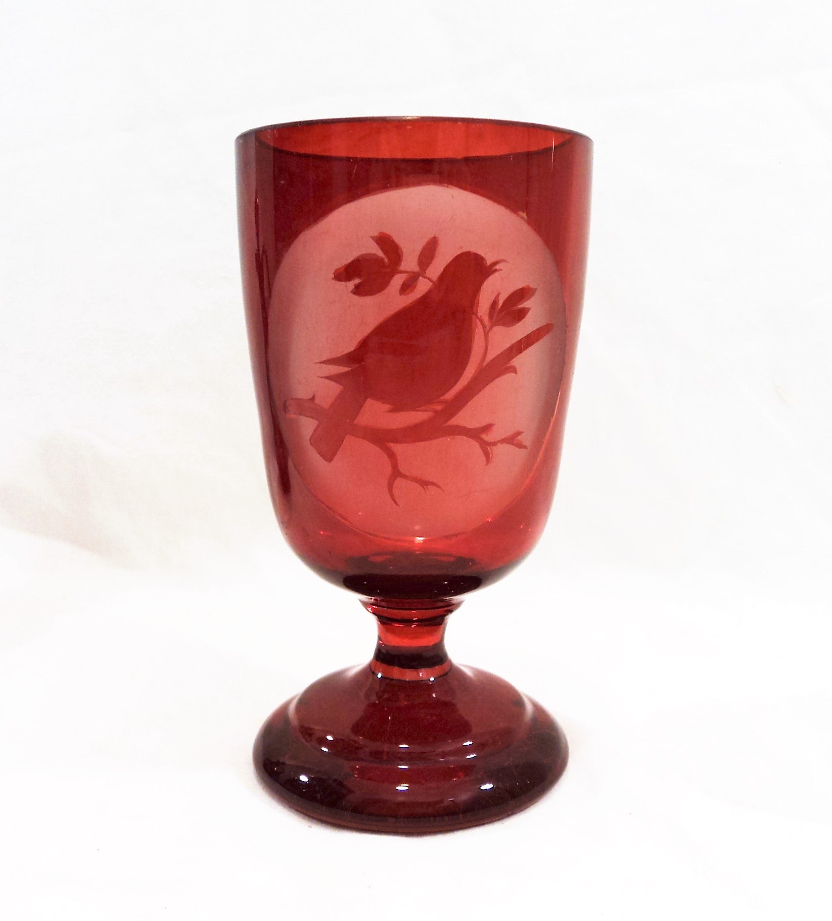 Antique Ruby Stained Cameo Painted Cup