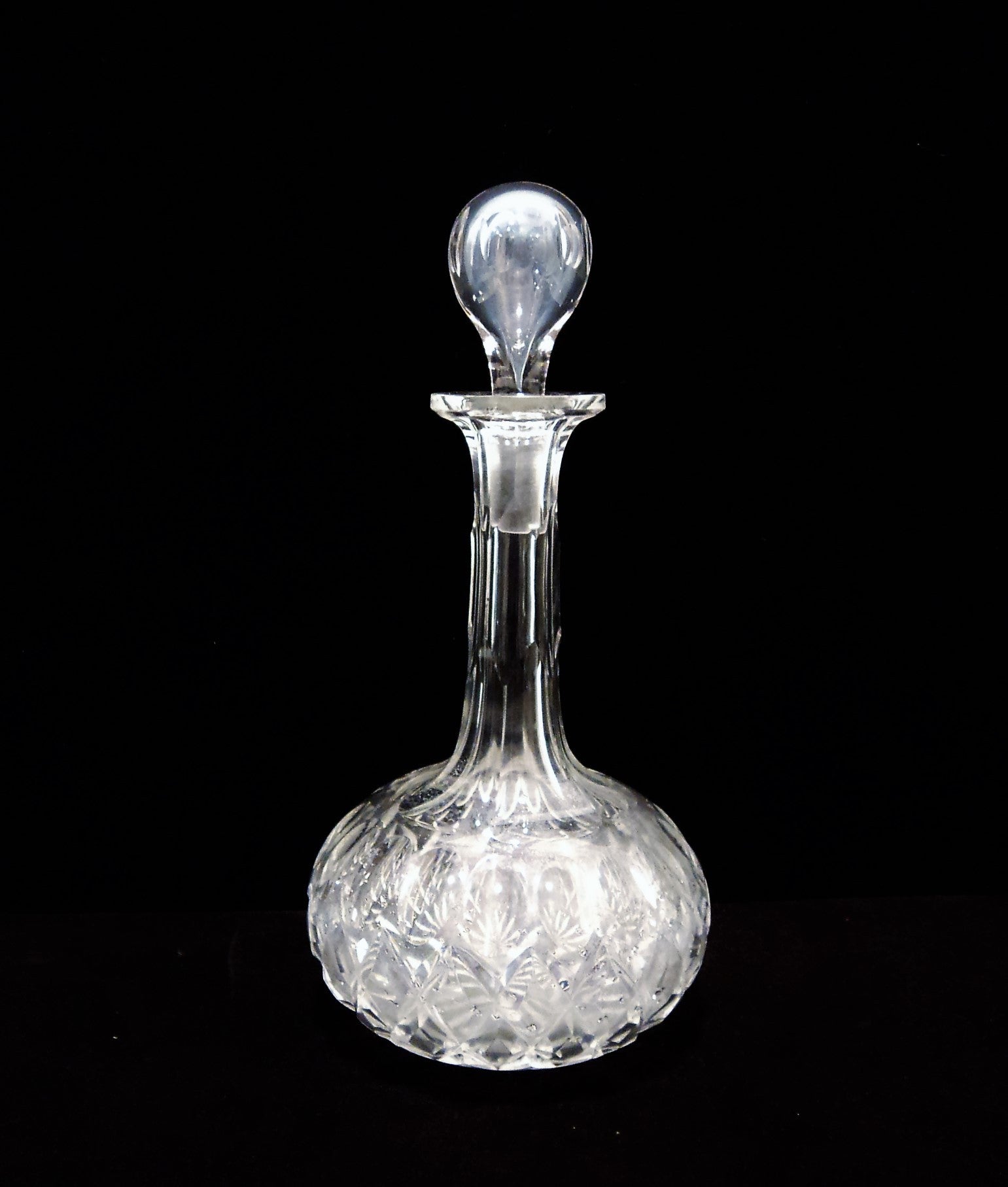 Vintage Thumbprint Cut Glass Decanter with Stopper