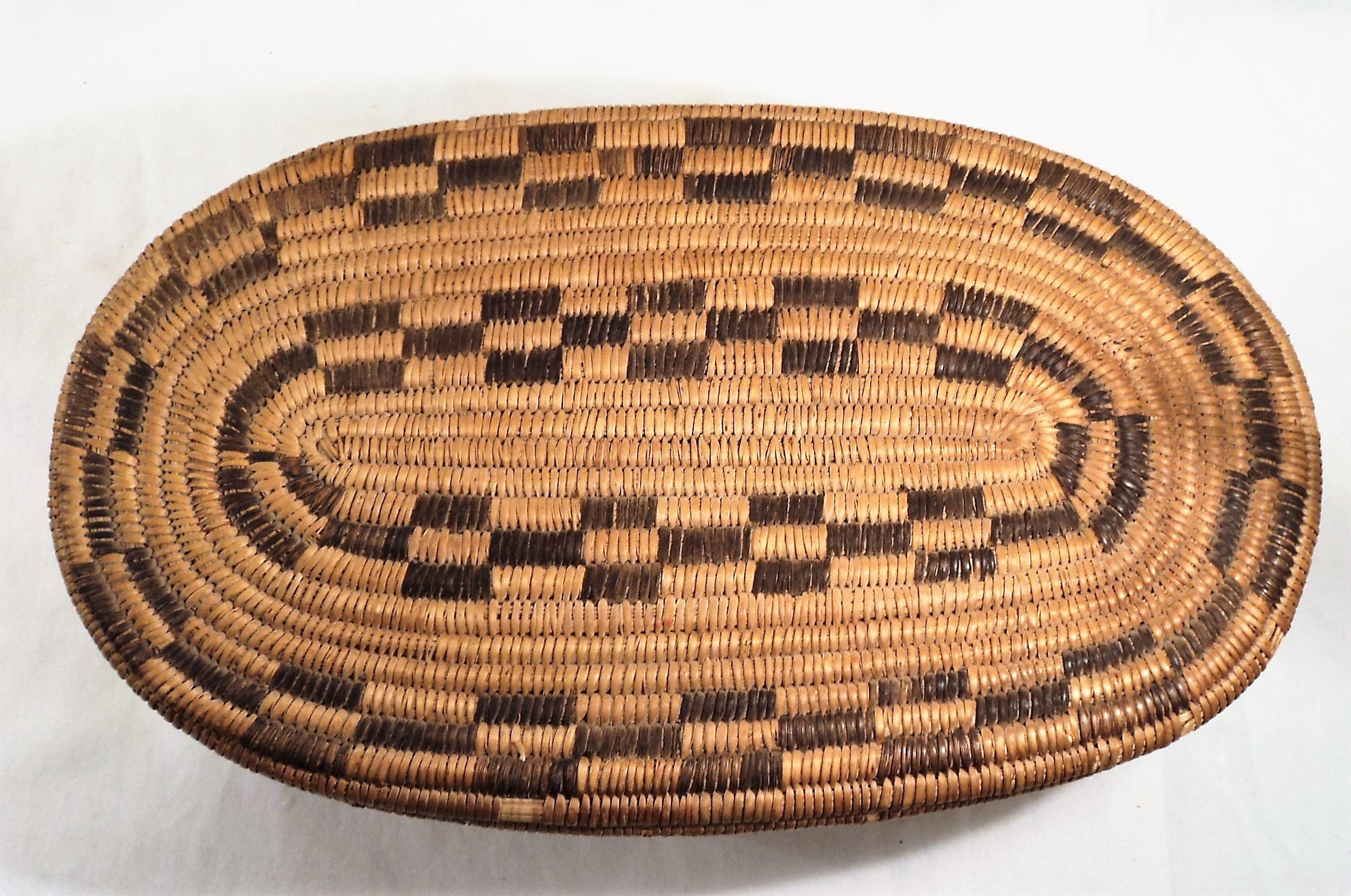 Early 1900s Pima Hand-Woven Oval Lidded Basket