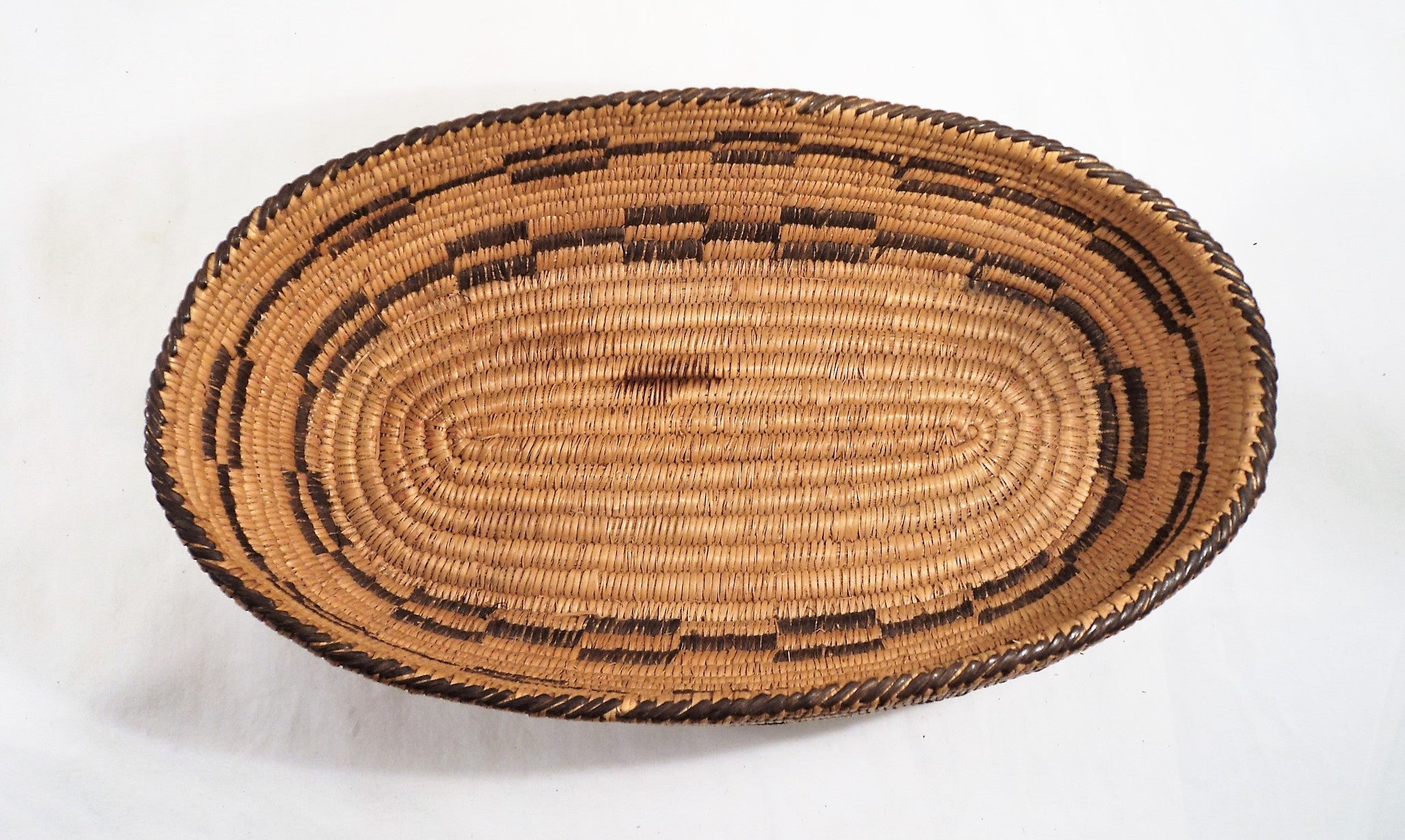 Early 1900s Pima Hand-Woven Oval Lidded Basket