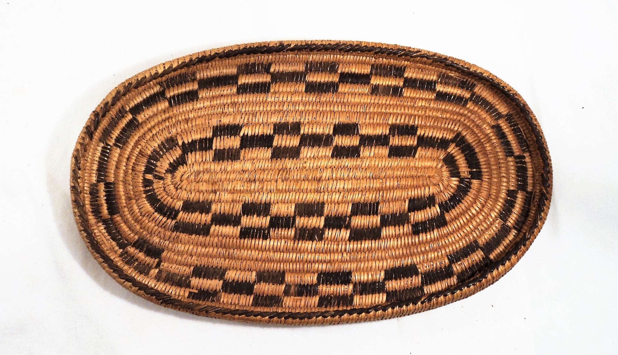 Early 1900s Pima Hand-Woven Oval Lidded Basket