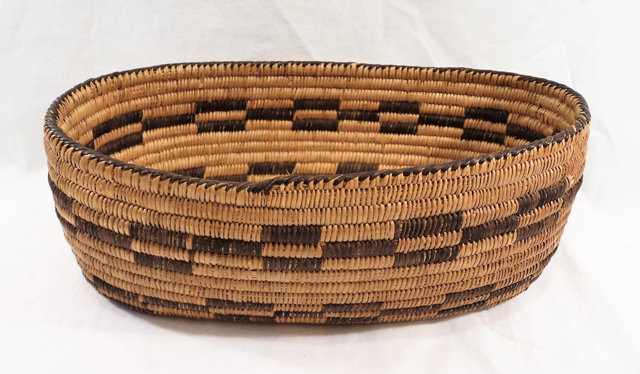 Early 1900s Pima Hand-Woven Oval Lidded Basket