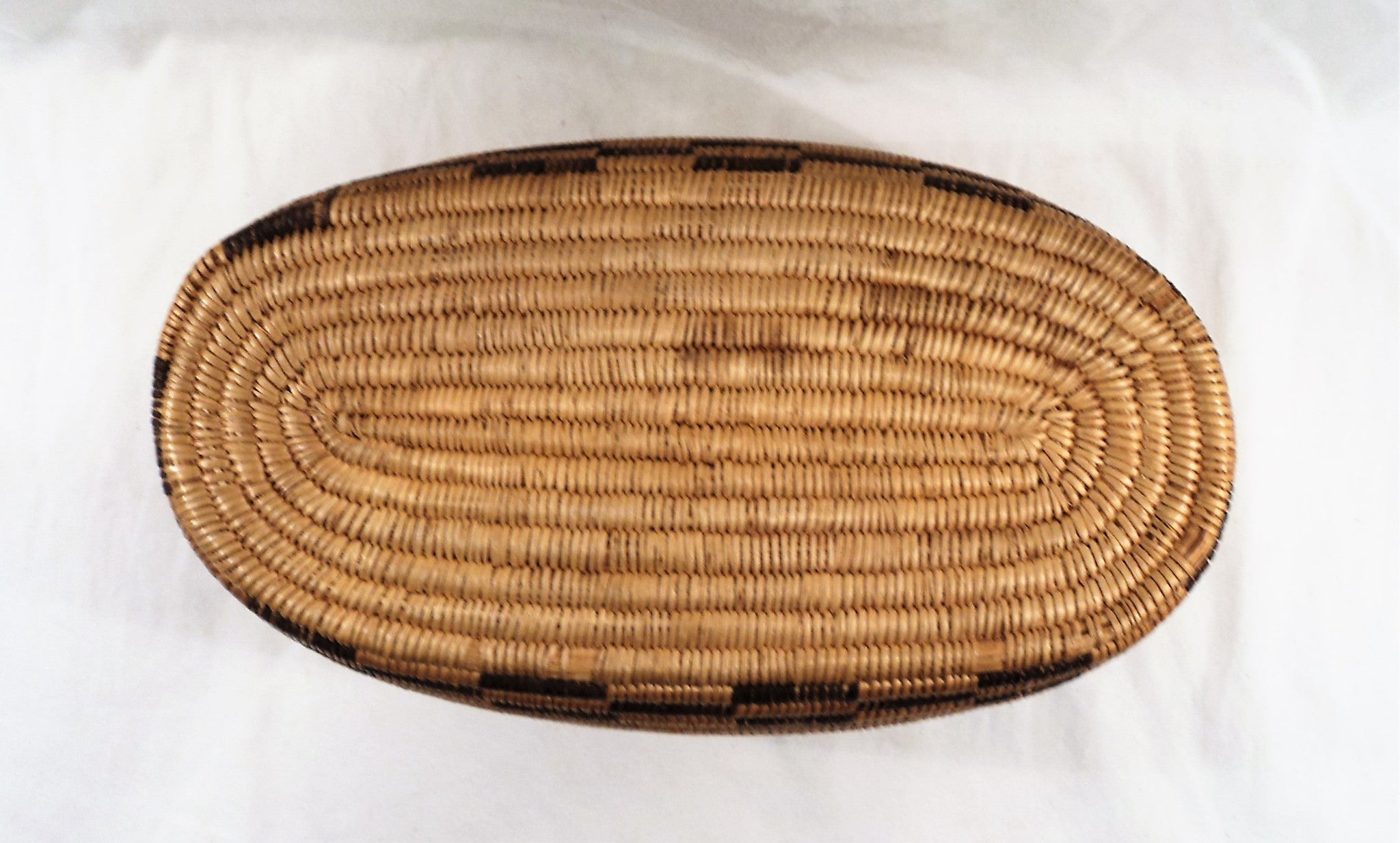 Early 1900s Pima Hand-Woven Oval Lidded Basket