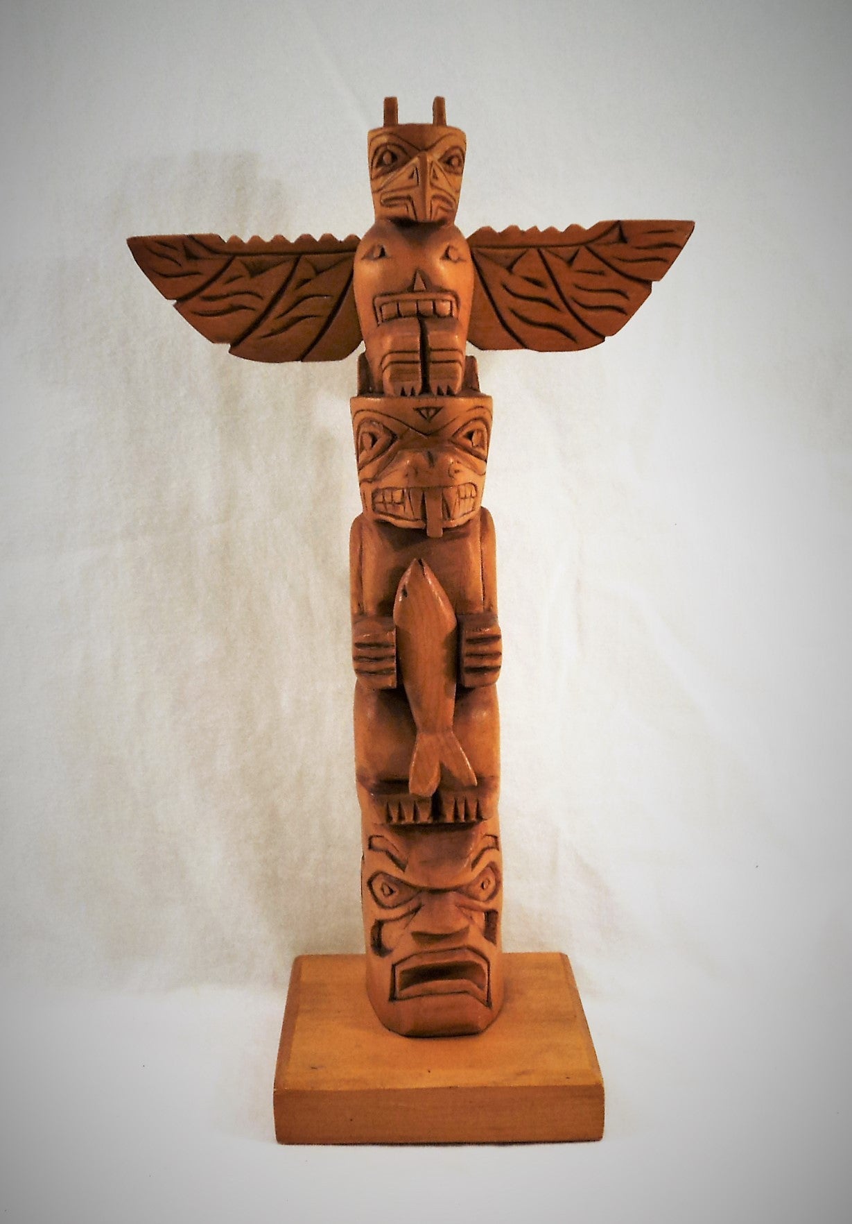 Hand-Carved Wooden Squamish Model Totem Pole