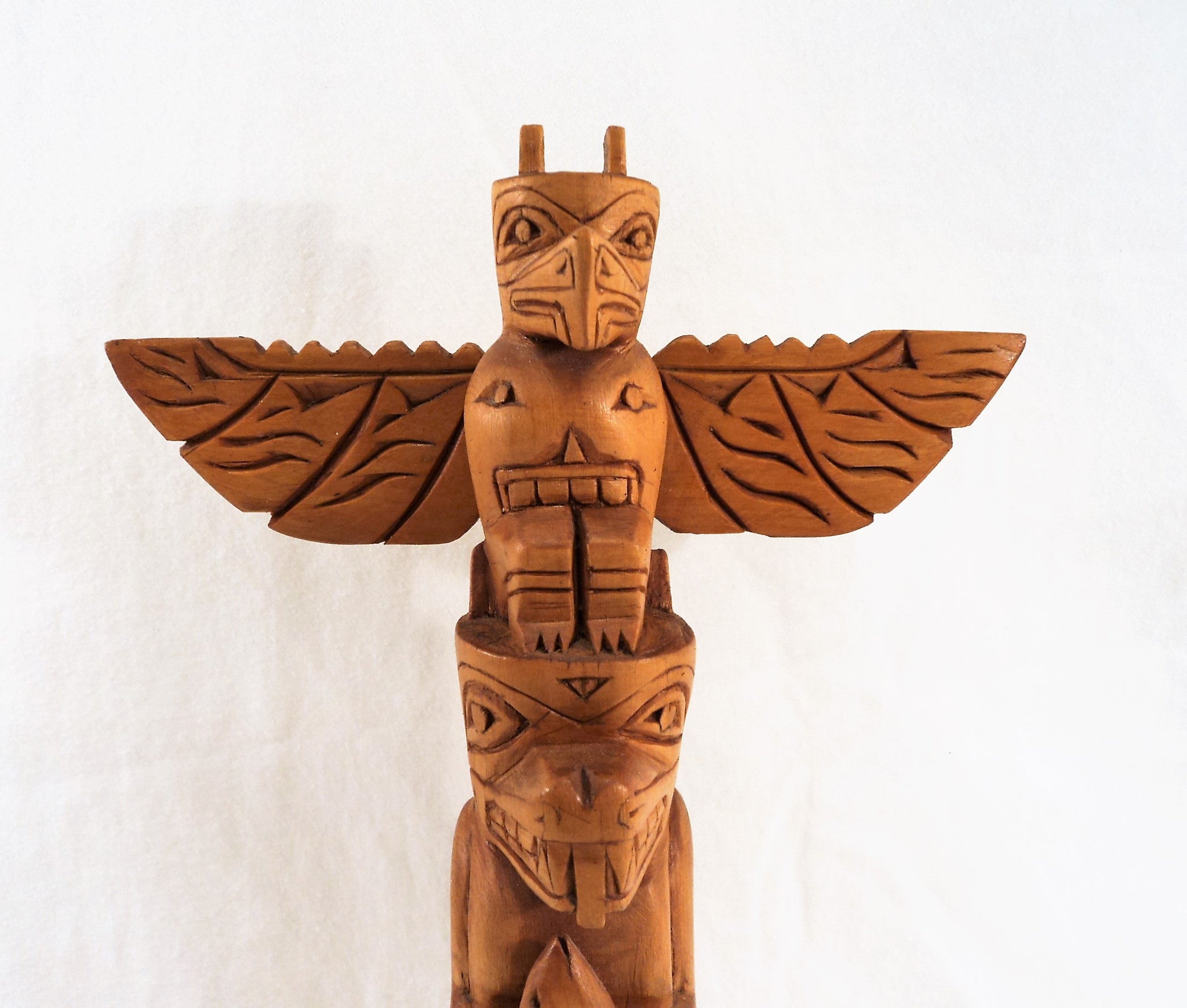 Hand-Carved Wooden Squamish Model Totem Pole