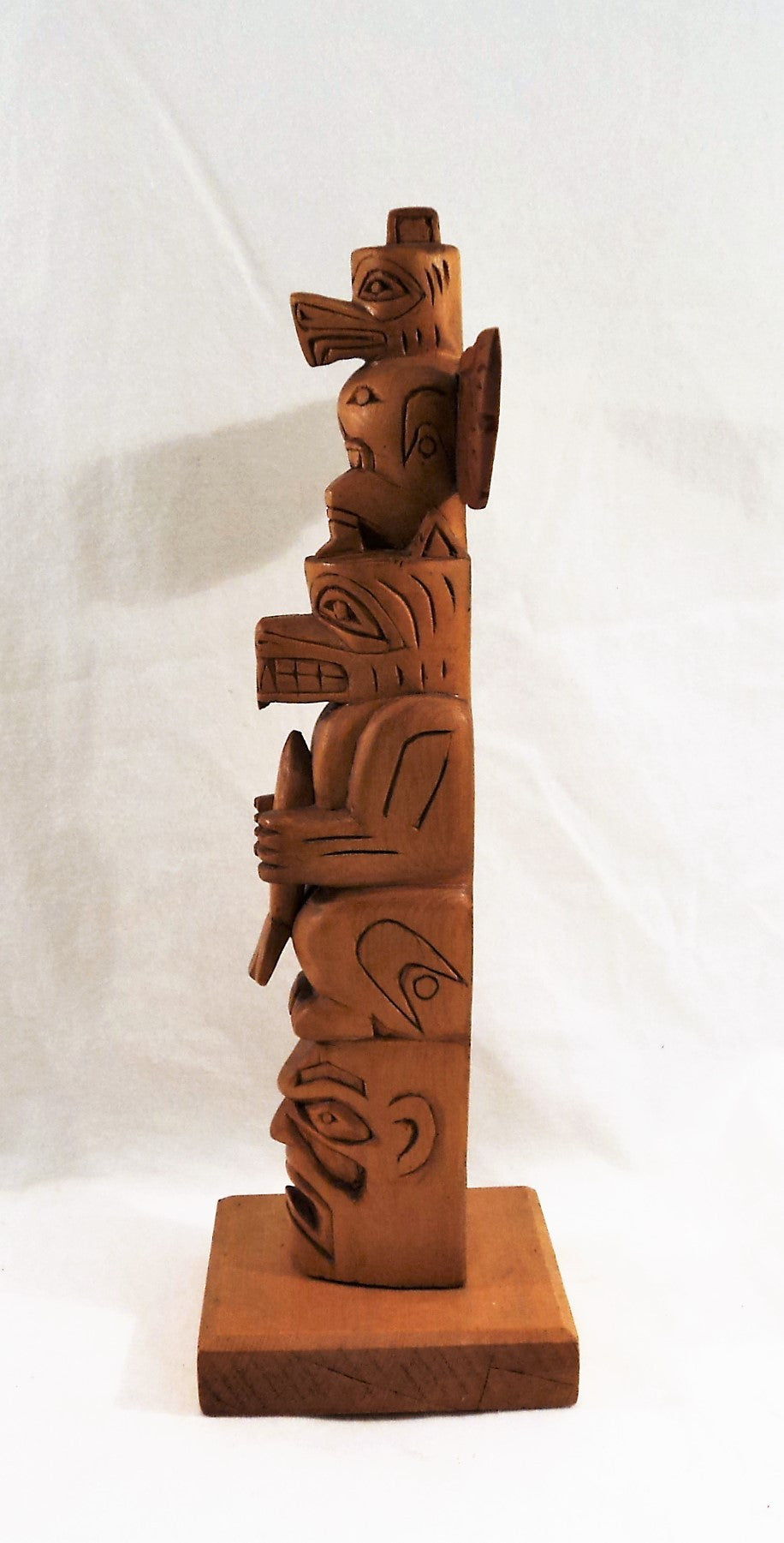 Hand-Carved Wooden Squamish Model Totem Pole