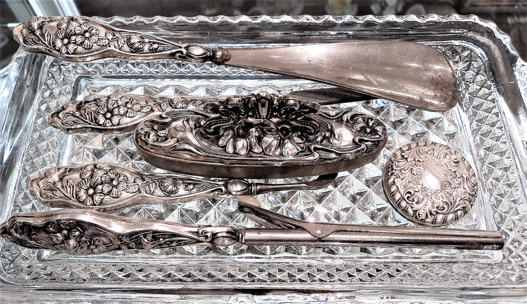 Art Nouveau Sterling Silver Vanity Set