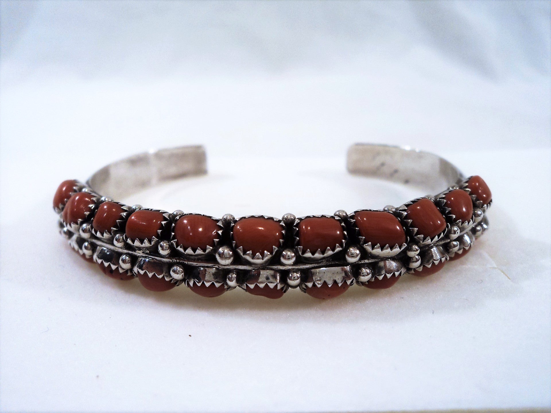 Vintage Native American Zuni Silver and Coral Cuff Bracelet