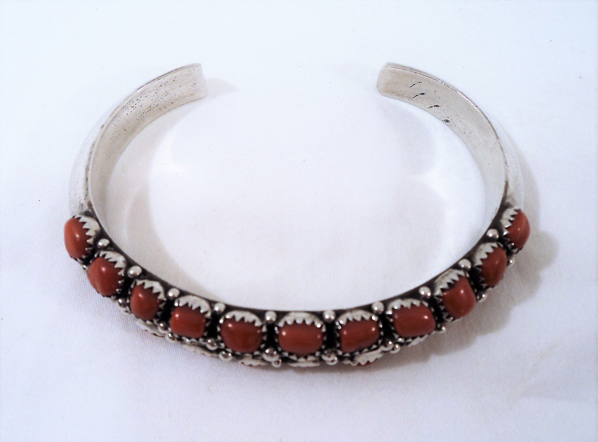 Vintage Native American Zuni Silver and Coral Cuff Bracelet