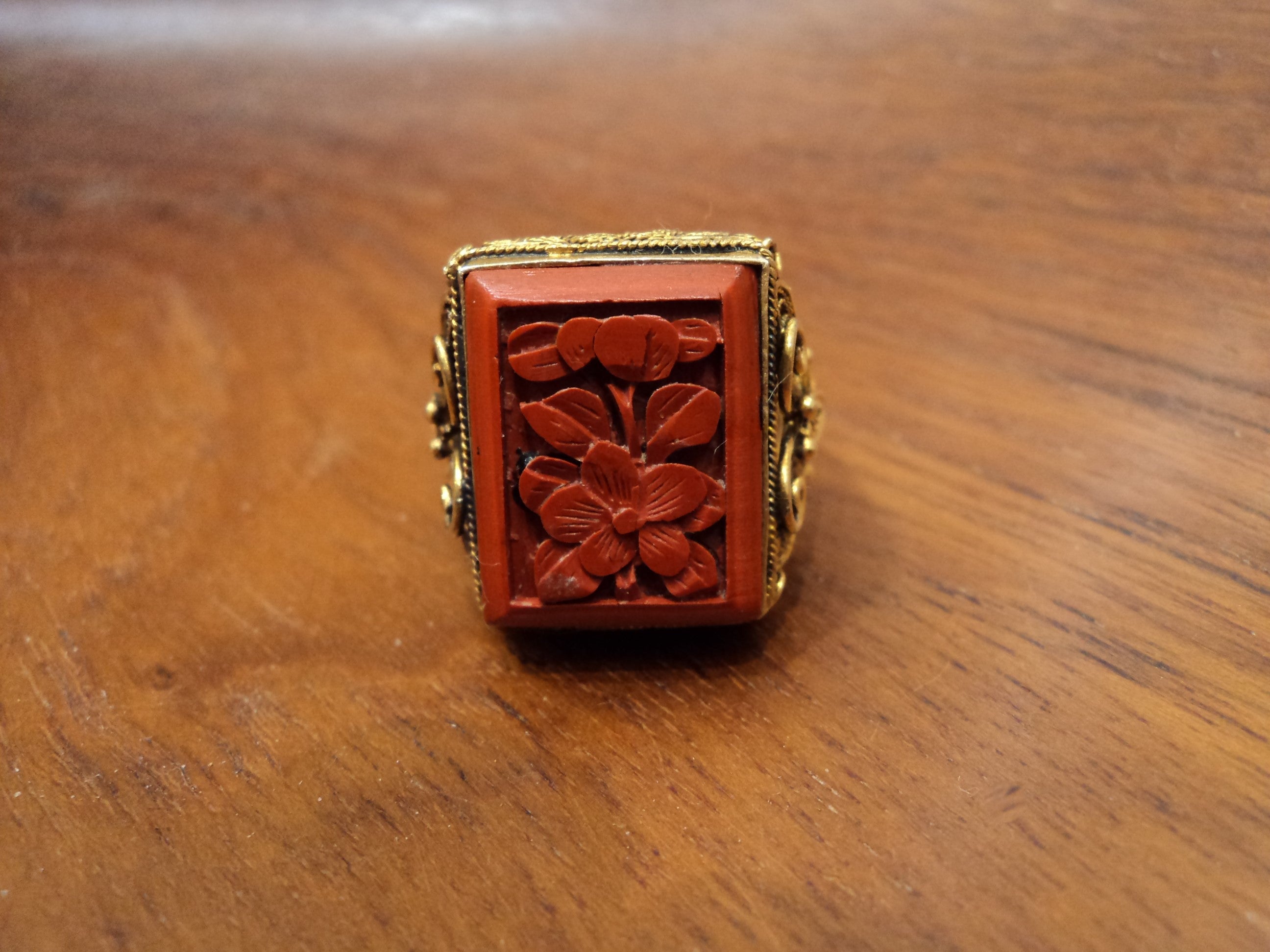 1920s Gold Vermeil Cinnabar Ring