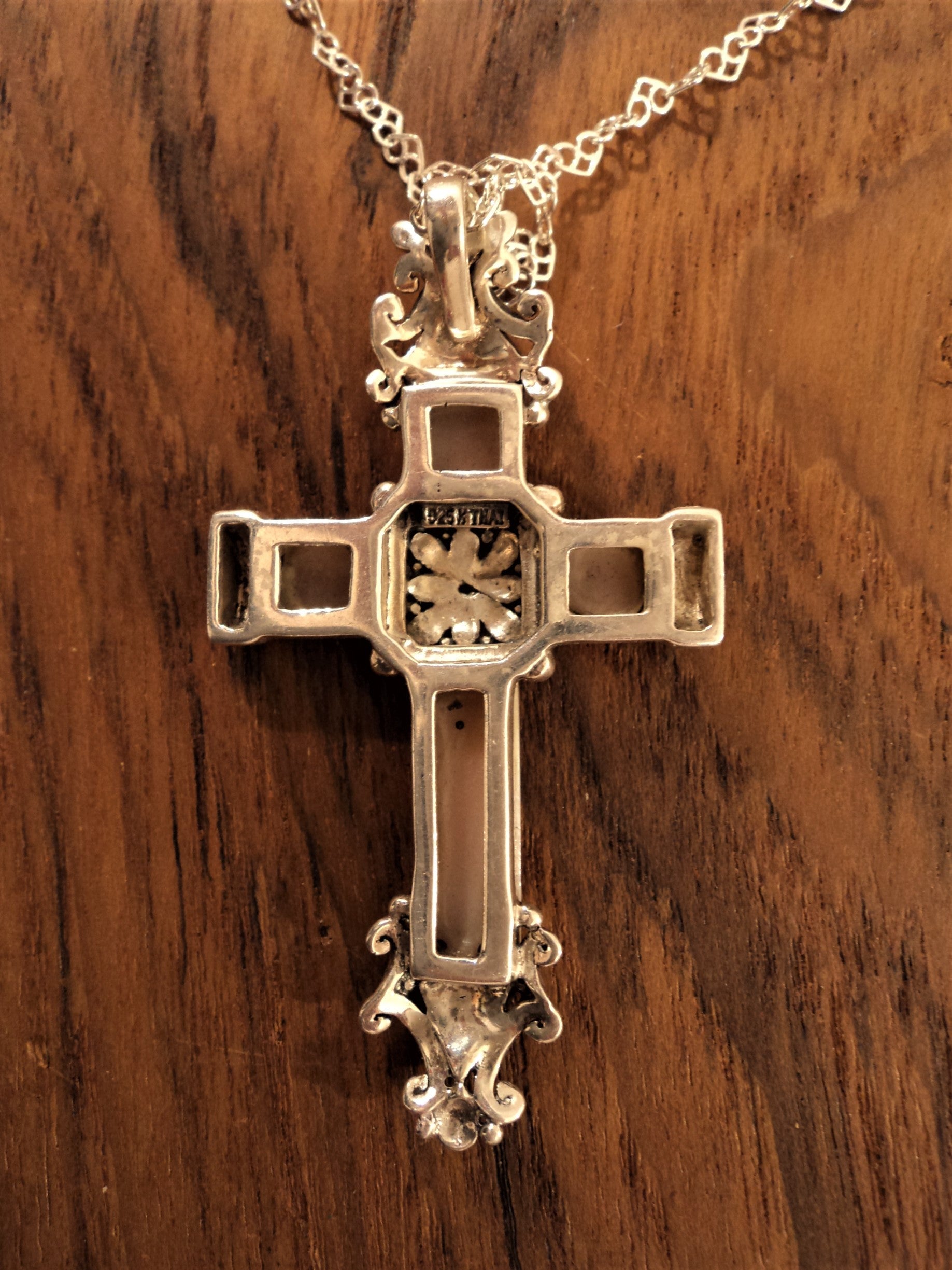 Thailand Pink Mother of Pearl and Sterling Silver Cross Necklace