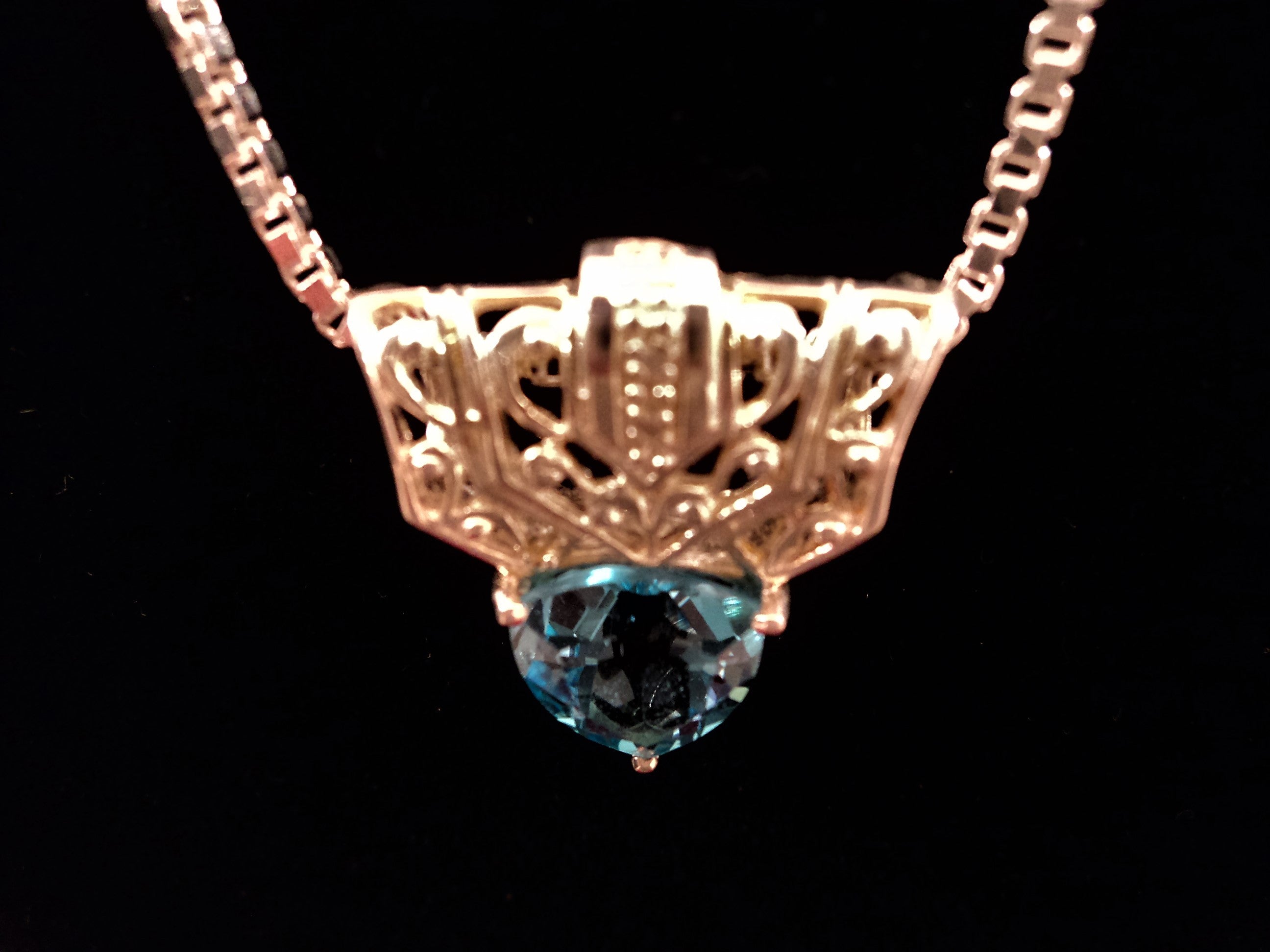 Vintage Sterling Silver and Blue Topaz Cubic Zirconia Necklace