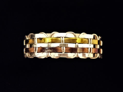 Woven Silver, Copper and Brass Cuff Bracelet