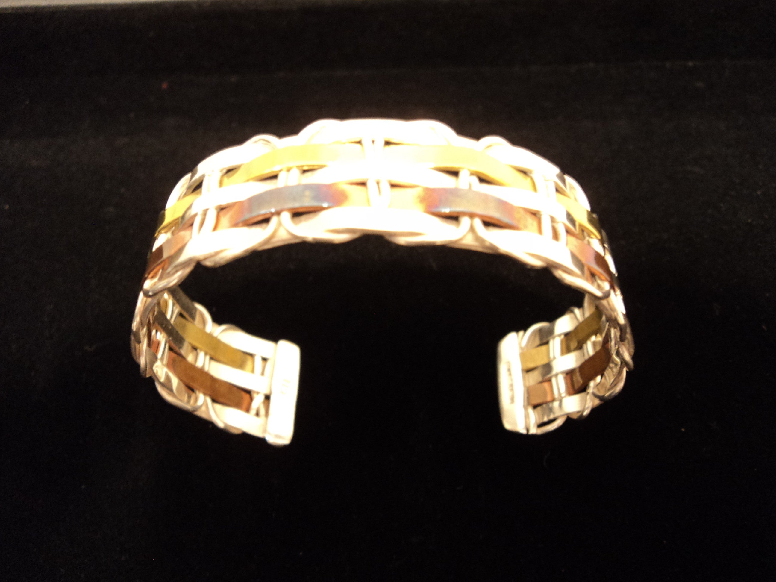 Woven Silver, Copper and Brass Cuff Bracelet