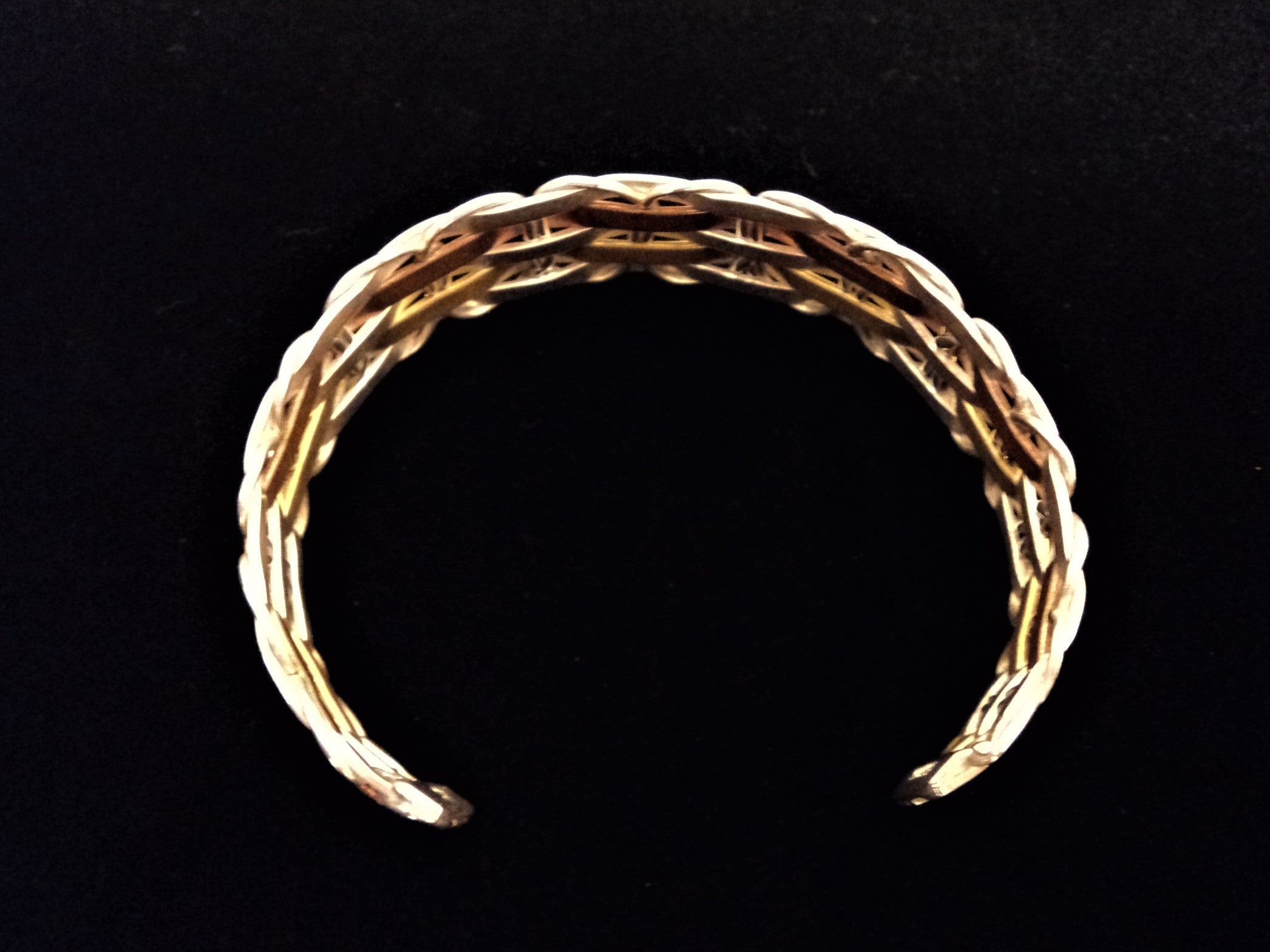Woven Silver, Copper and Brass Cuff Bracelet