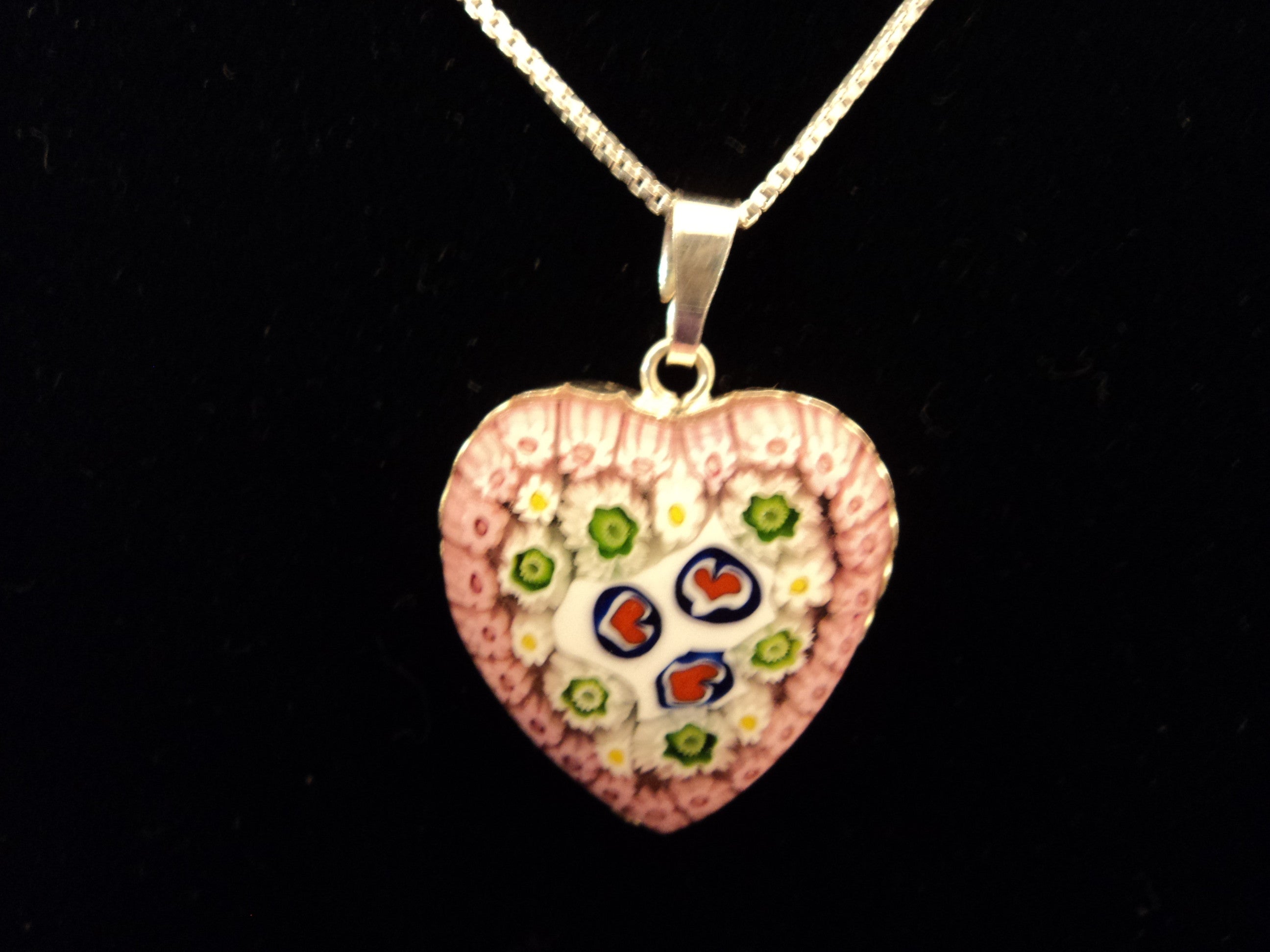 Italian Sterling Silver and Millefiori Heart Necklace