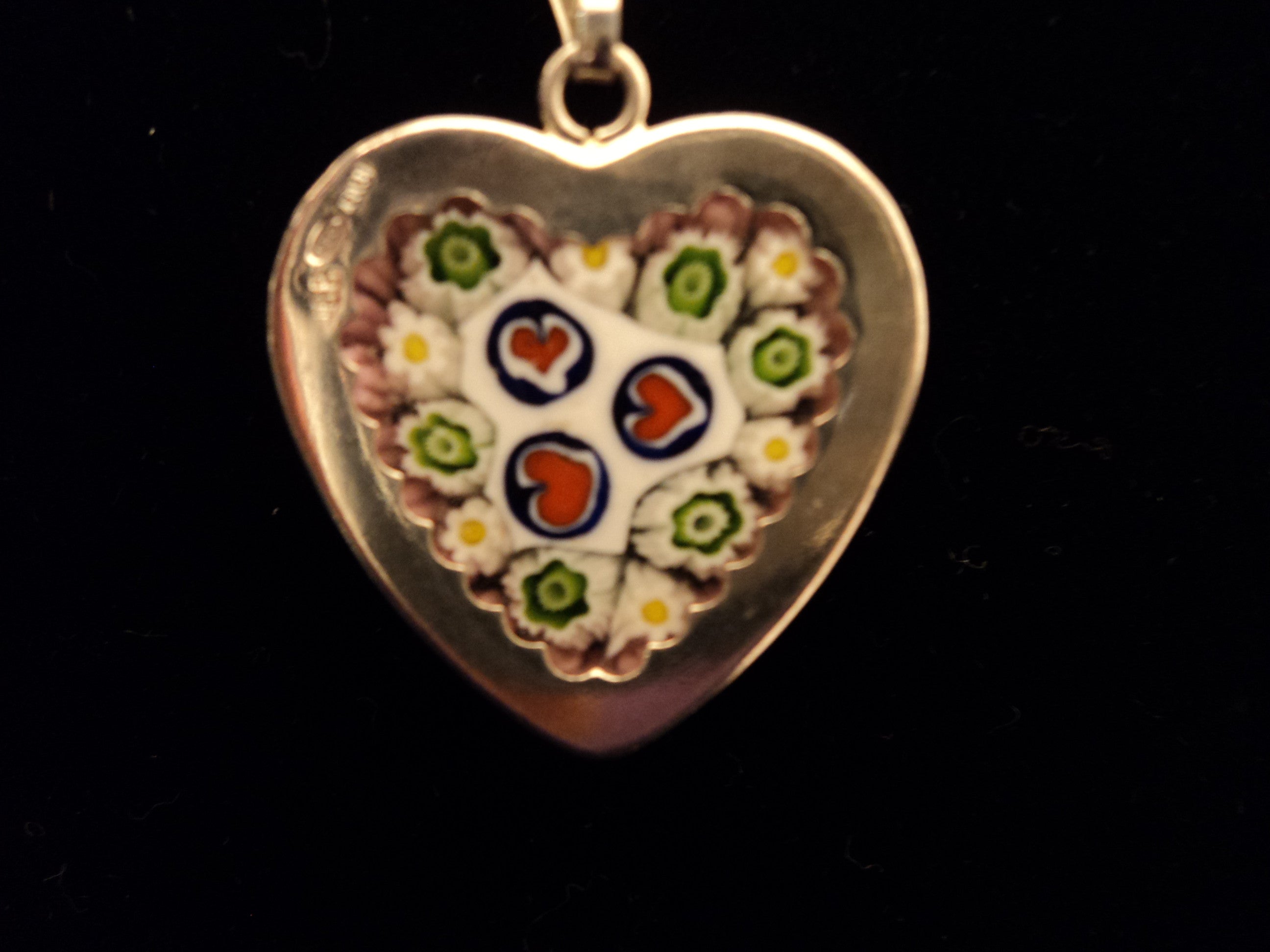 Italian Sterling Silver and Millefiori Heart Necklace