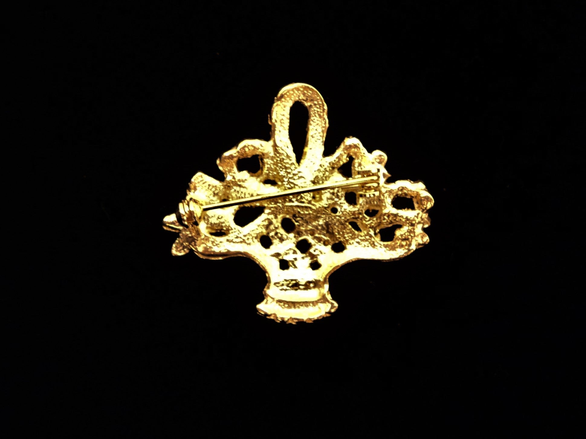 Vintage Goldtone Colored Cubic Zirconia and Rhinestones Basket Brooch