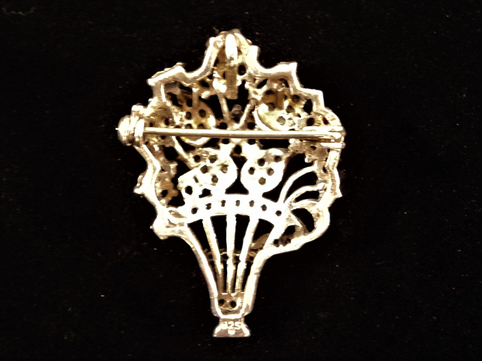 Vintage Sterling Silver Marcasite Flower Basket Brooch