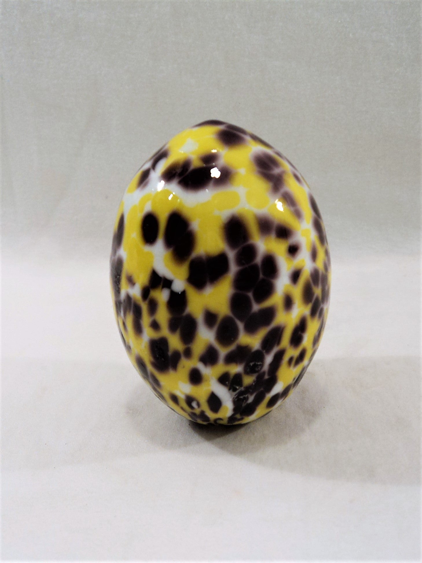 Egermann Yellow and Plum Speckled Art Glass Egg