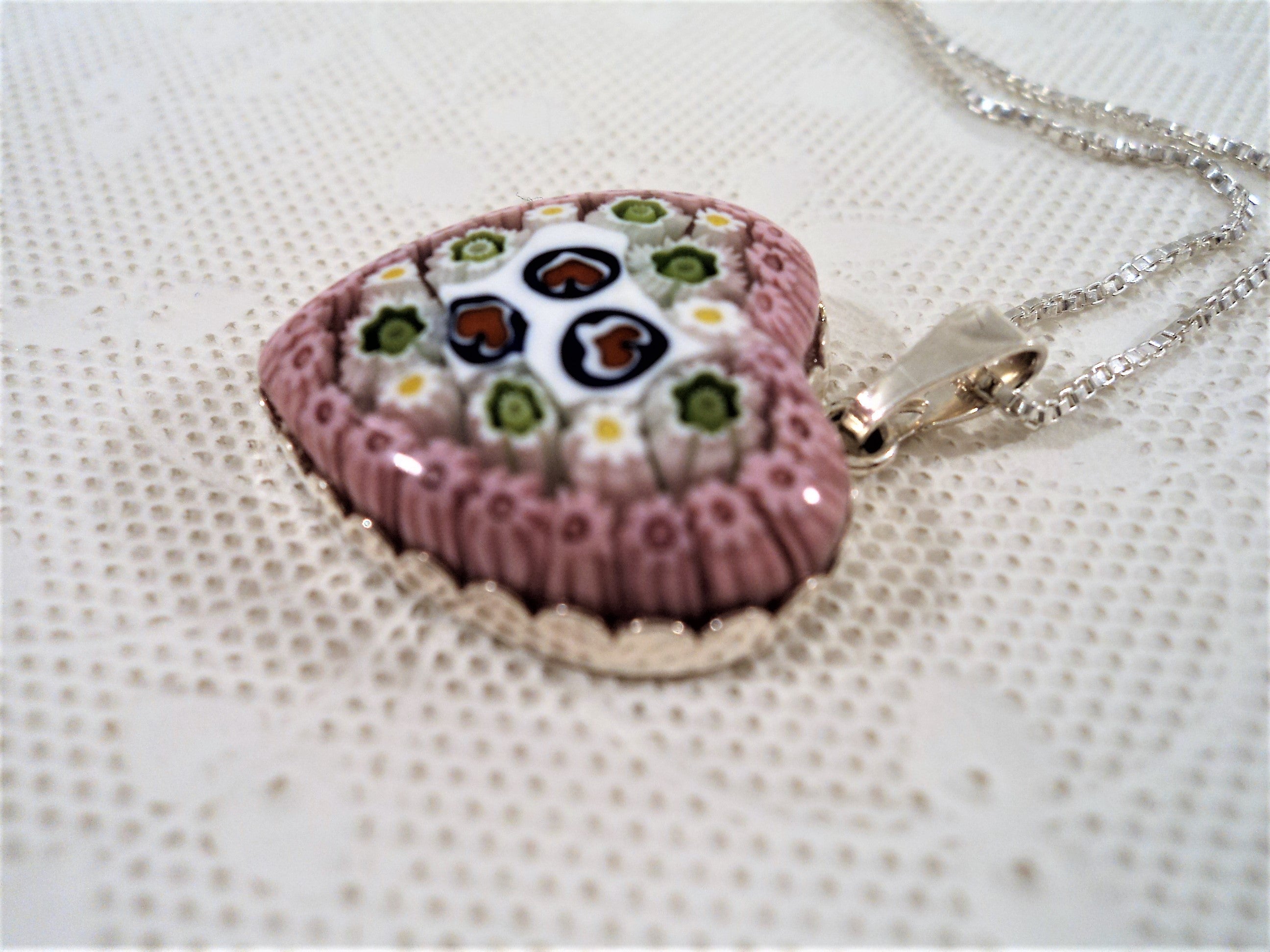 Italian Sterling Silver and Millefiori Heart Necklace