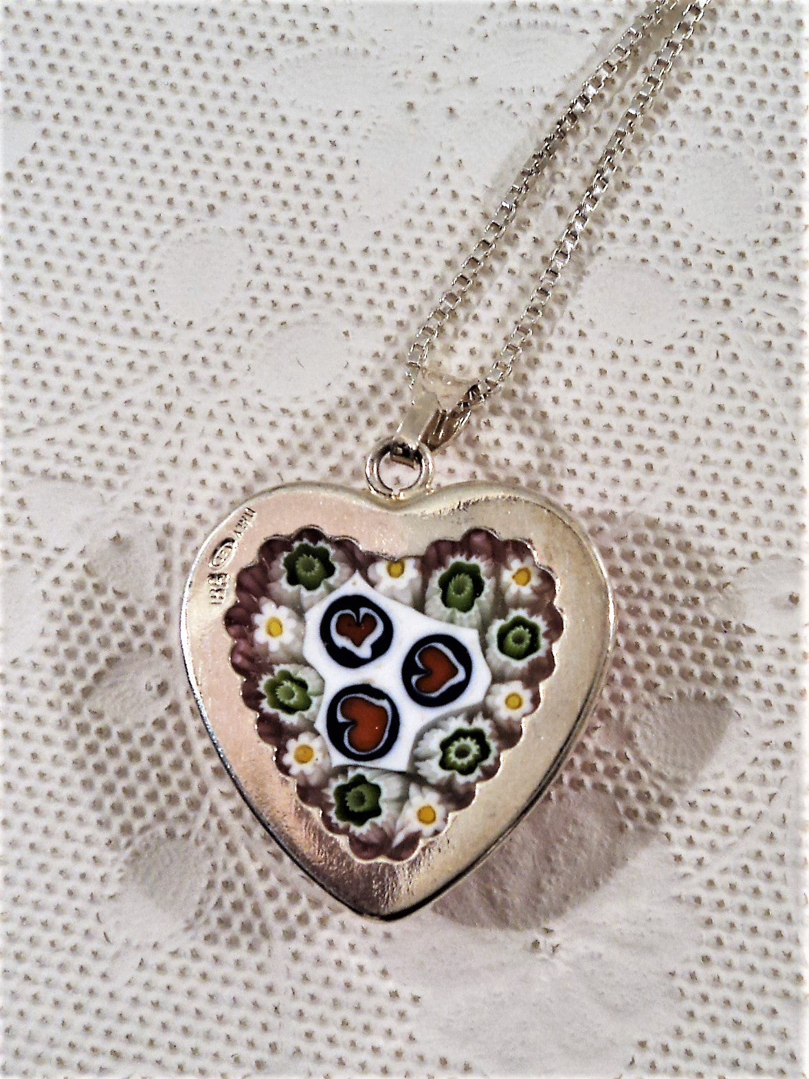 Italian Sterling Silver and Millefiori Heart Necklace