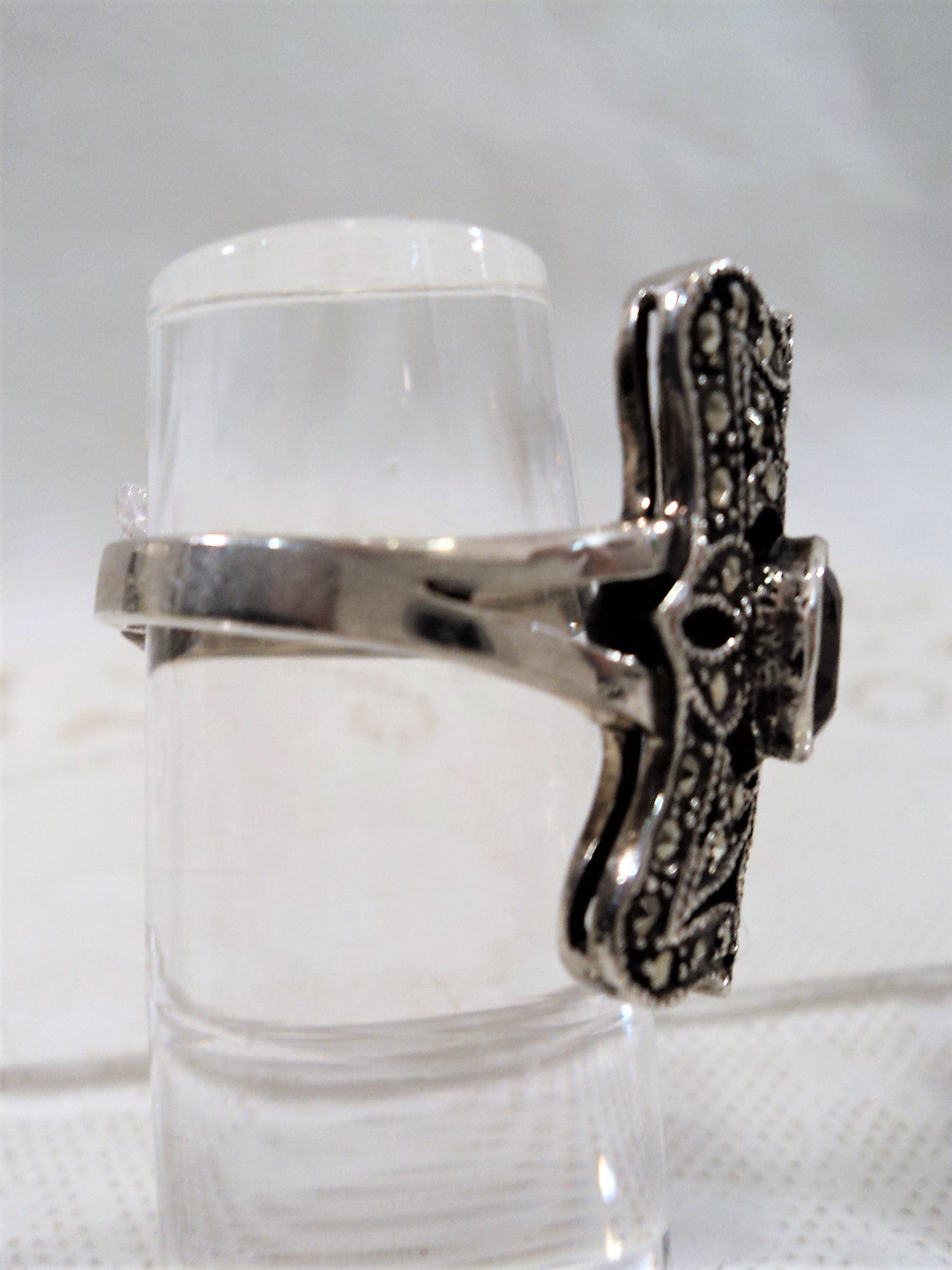 Vintage Marcasite Cocktail Ring with Garnet Center