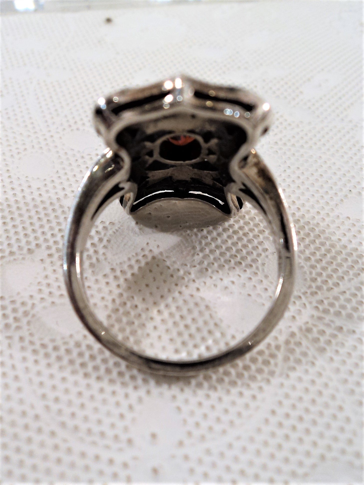 Vintage Marcasite Cocktail Ring with Garnet Center