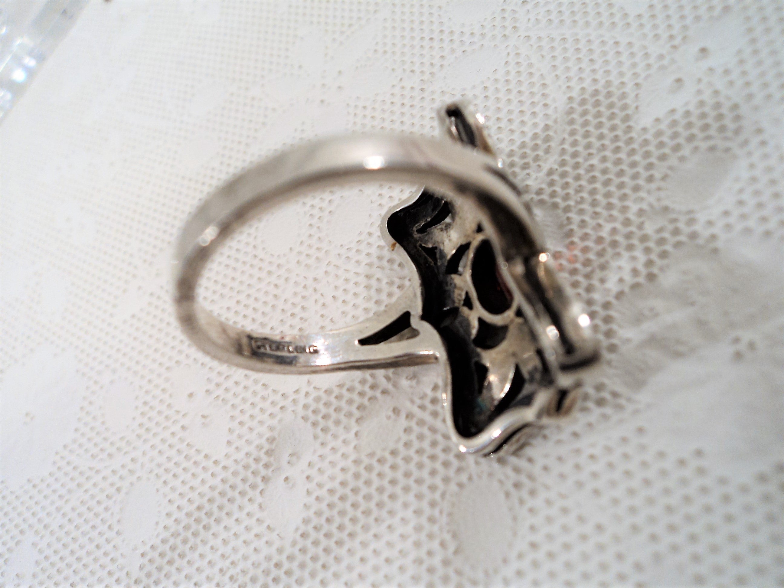 Vintage Marcasite Cocktail Ring with Garnet Center