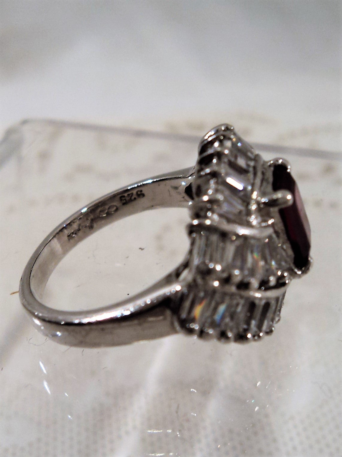 Platinum Over Sterling Silver Cubic Zirconia Faux Ruby Ring