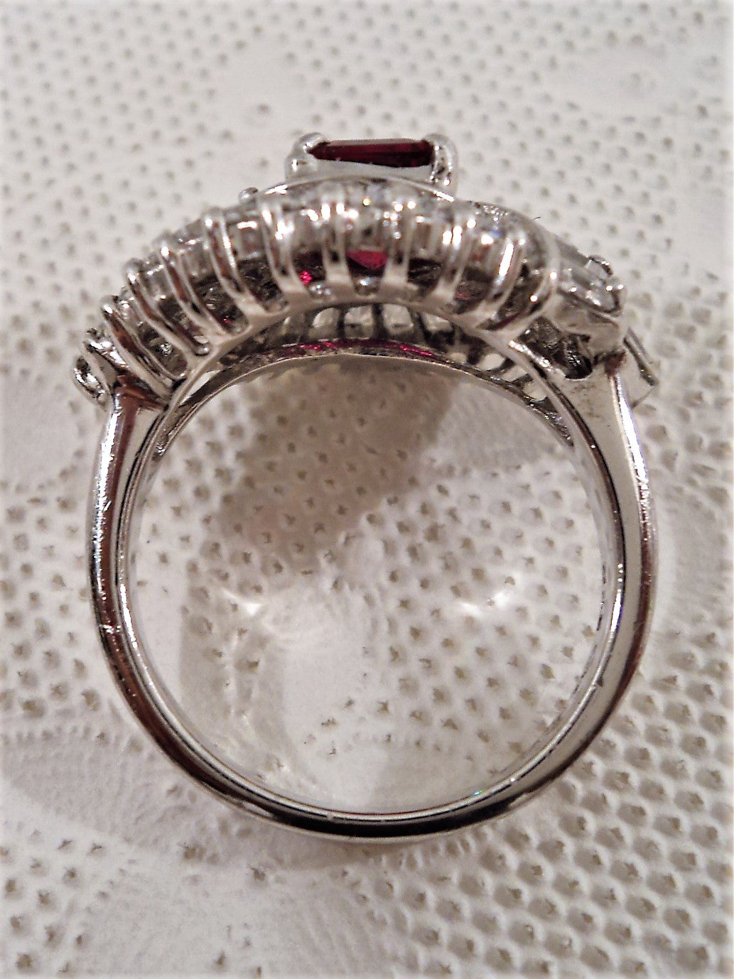 Platinum Over Sterling Silver Cubic Zirconia Faux Ruby Ring