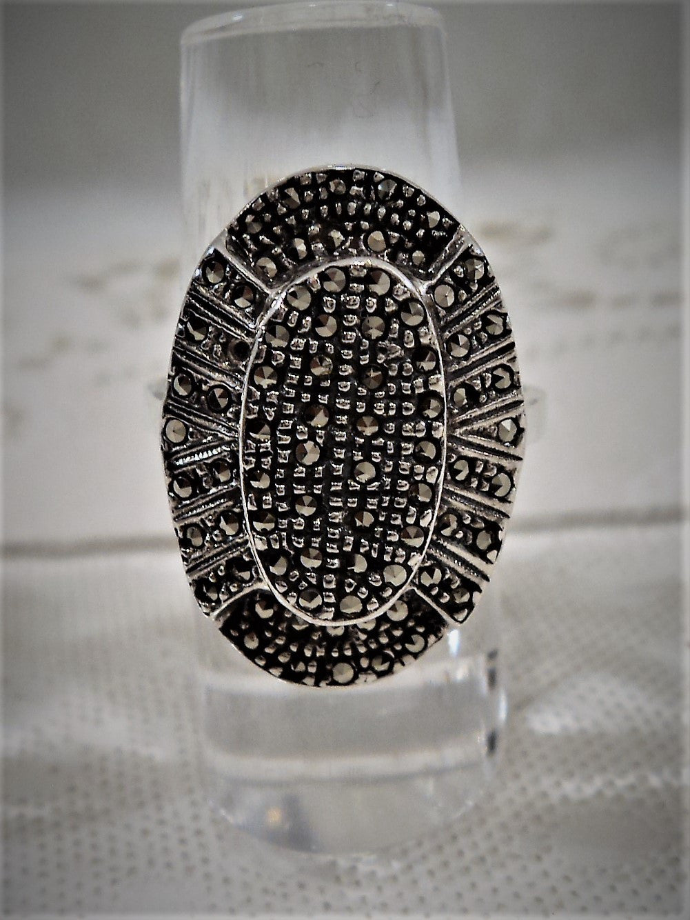 Sterling Silver Marcasite Oval Cocktail Ring