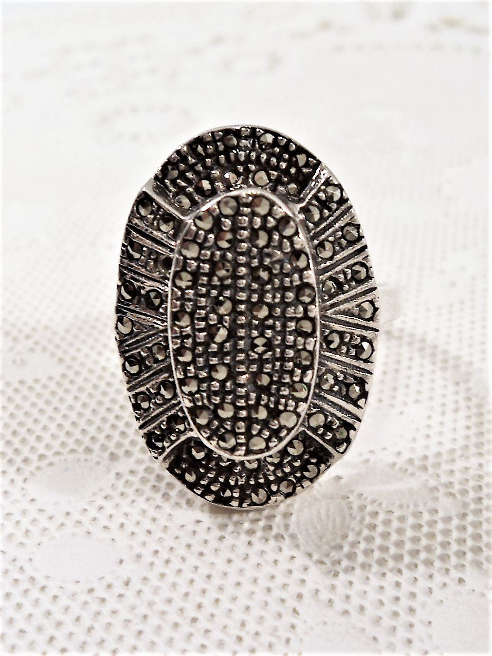 Sterling Silver Marcasite Oval Cocktail Ring