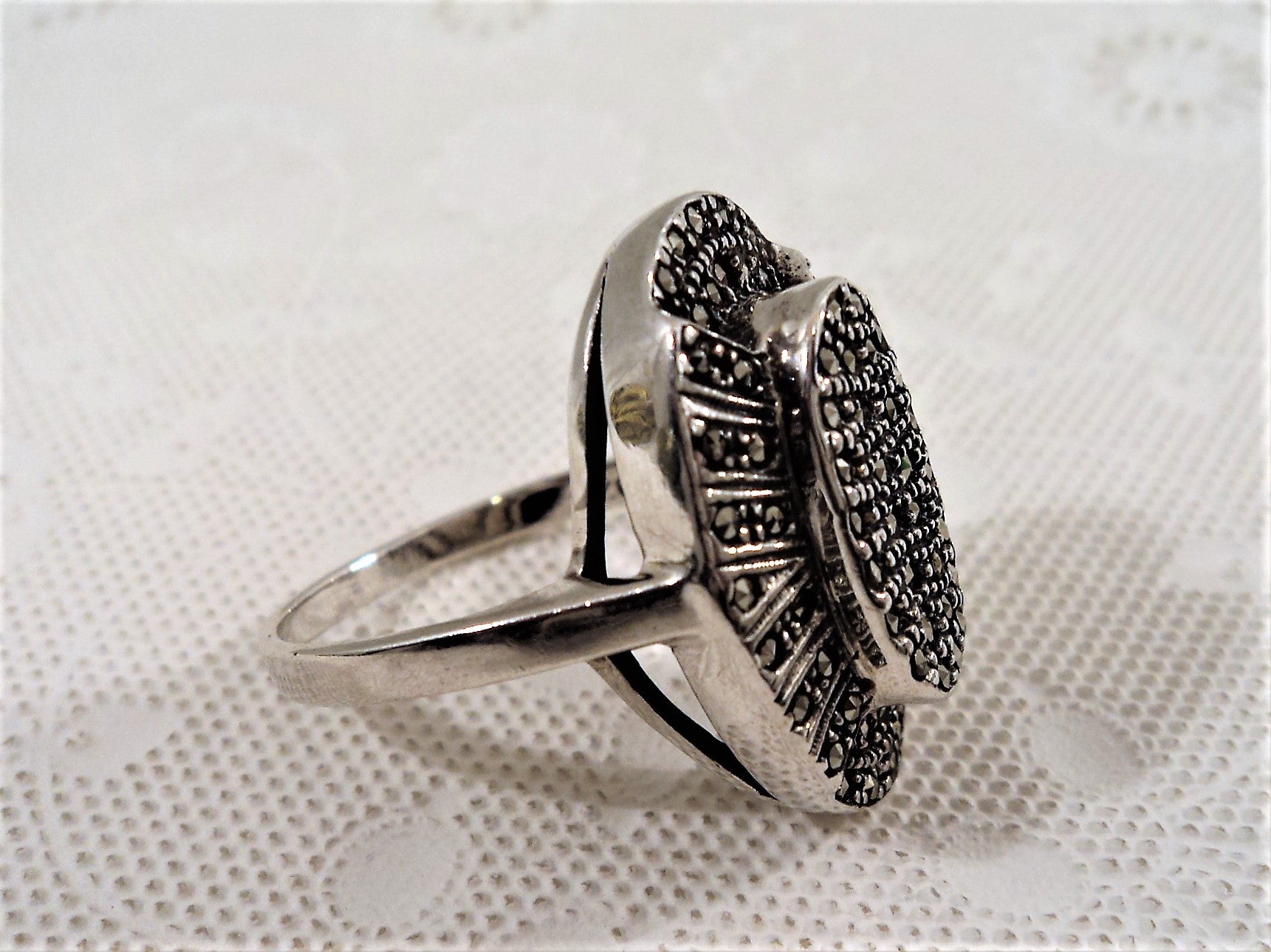 Sterling Silver Marcasite Oval Cocktail Ring