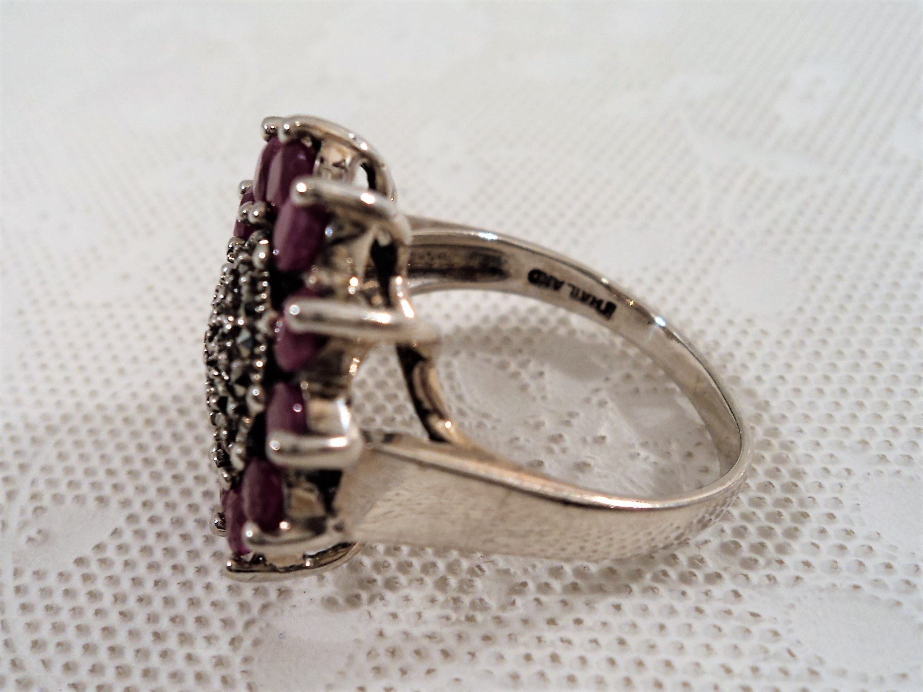 Sterling Silver Marcasite and Ruby Ring