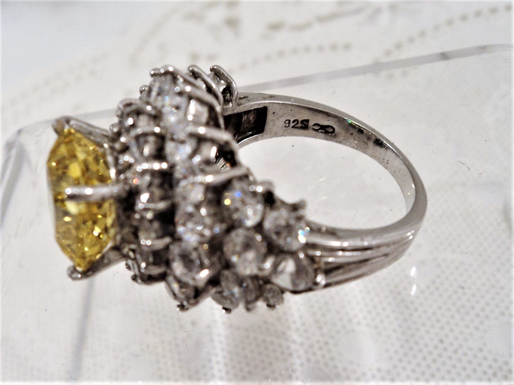 Platinum Over Sterling Silver Faux Citrine Cubic Zirconia Cocktail Ring