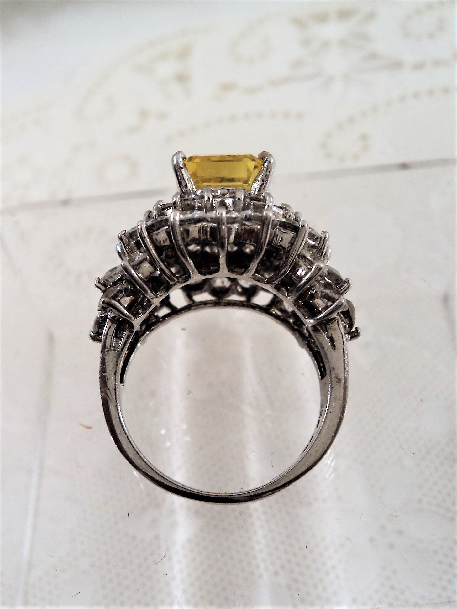 Platinum Over Sterling Silver Faux Citrine Cubic Zirconia Cocktail Ring