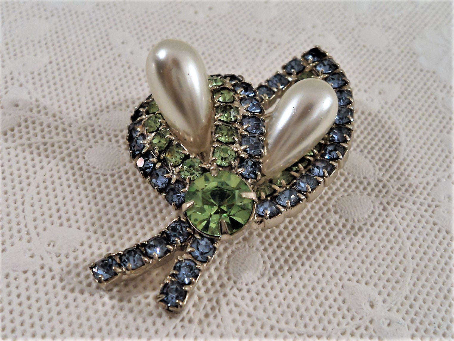 Vintage Pastel Blue and Green Rhinestone Pin