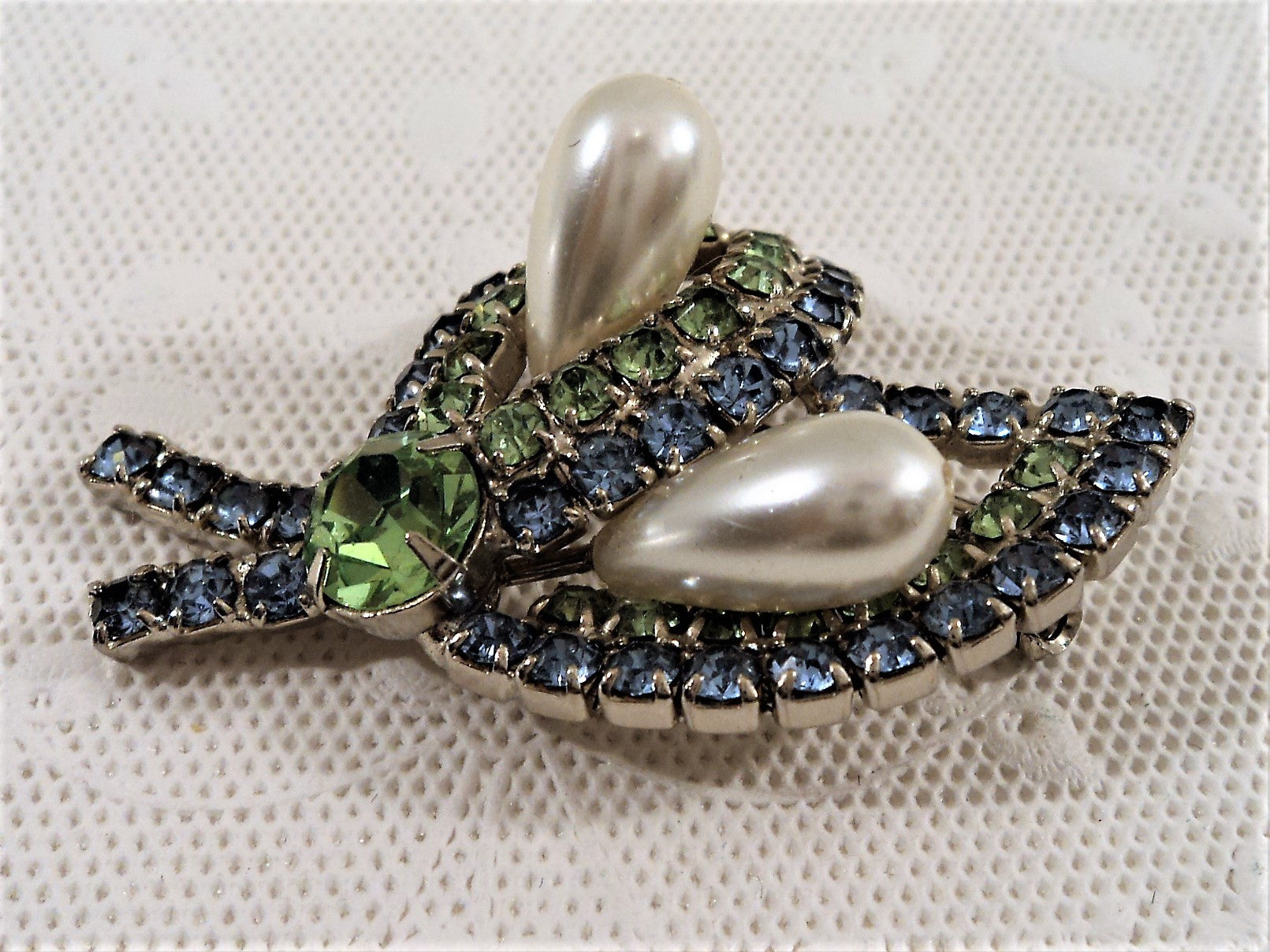 Vintage Pastel Blue and Green Rhinestone Pin