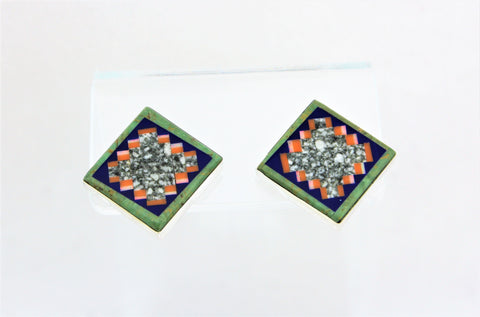 Abraham Begay Square Microinlay Earrings