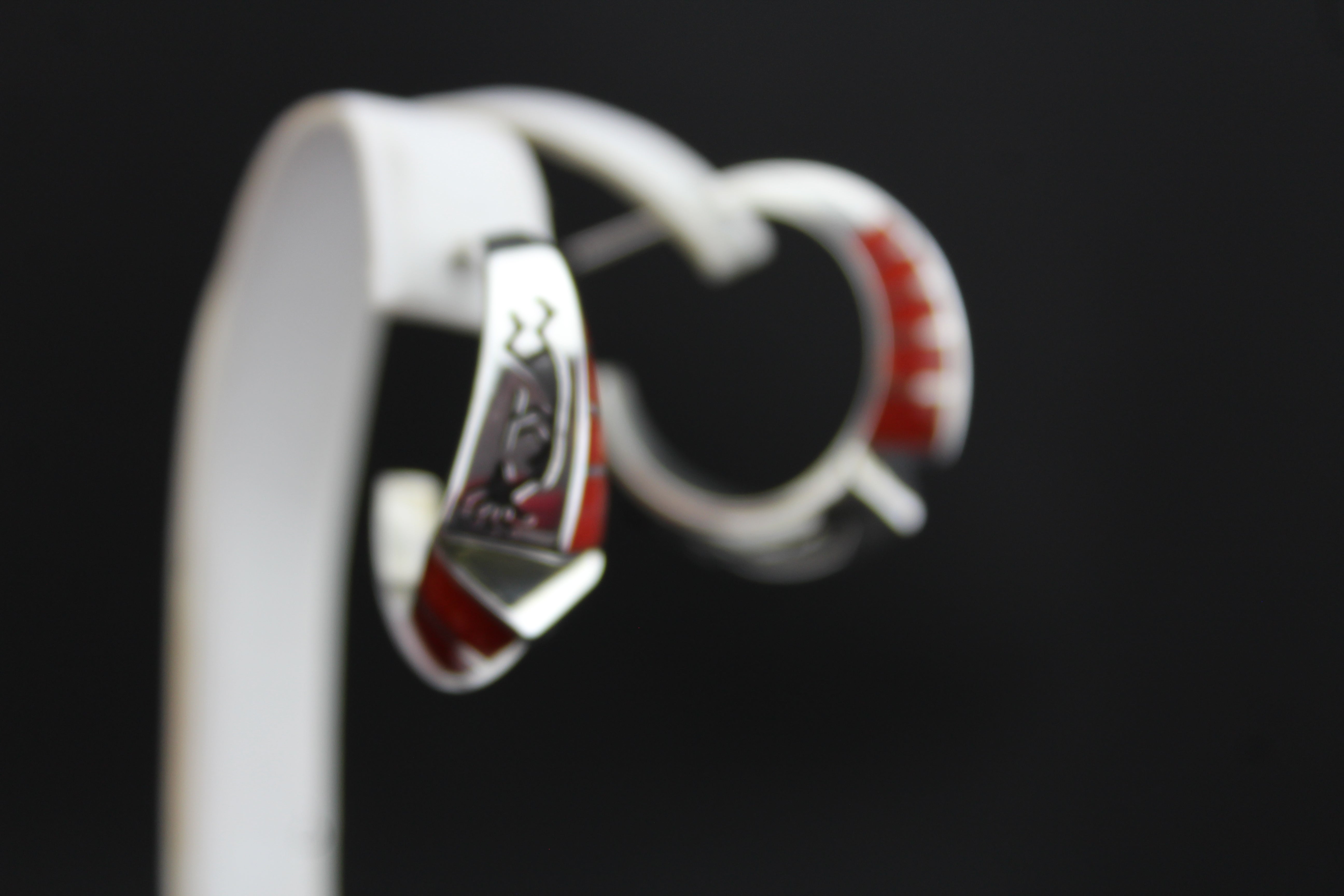Sterling Kokopelli Coral Inlay Earrings