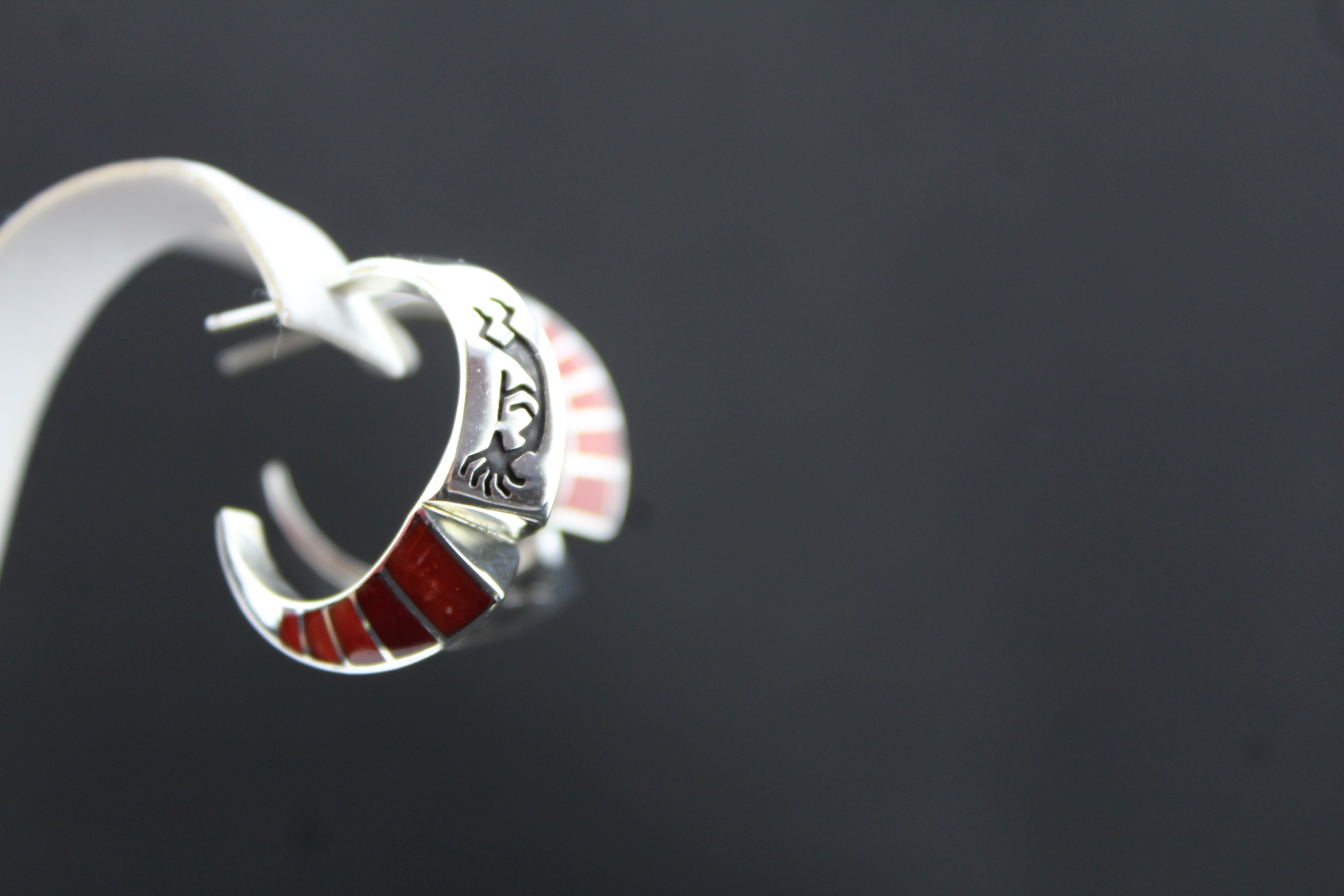Sterling Kokopelli Coral Inlay Earrings