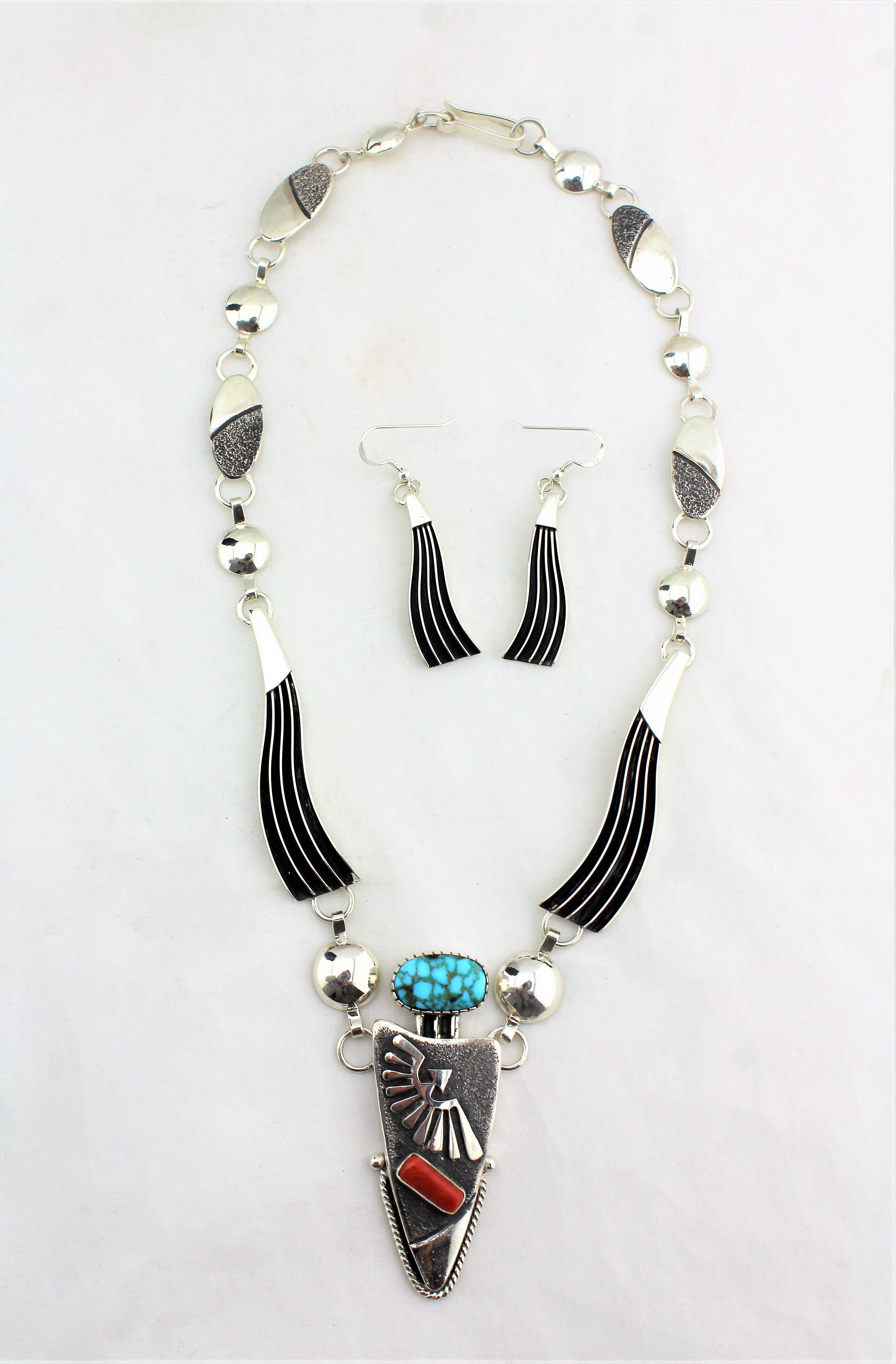 Jack Tom Sterling Silver Tufa Cast Necklace and Earrings Set