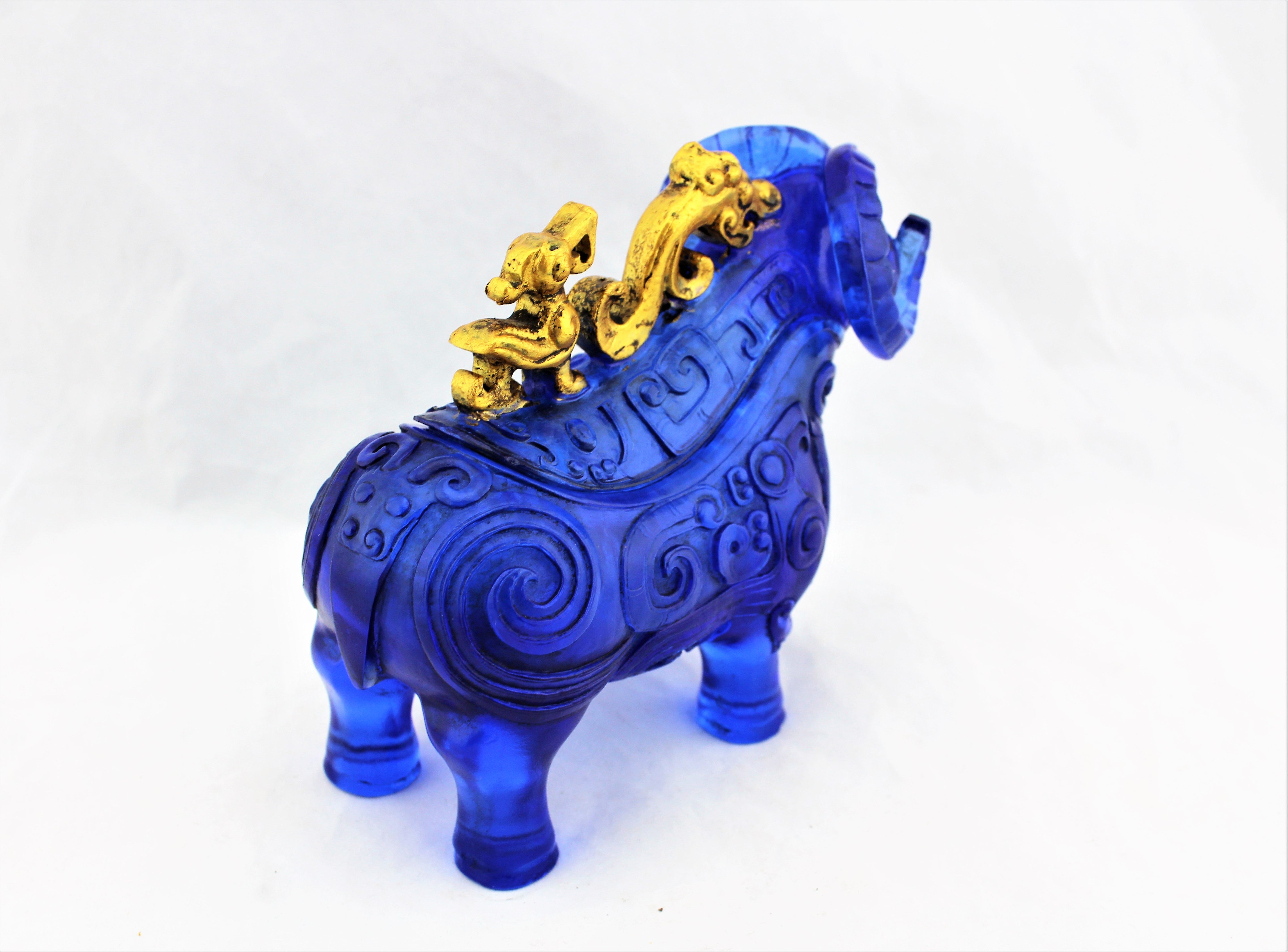 Gilded Blue Peking Glass Lucky Sheep