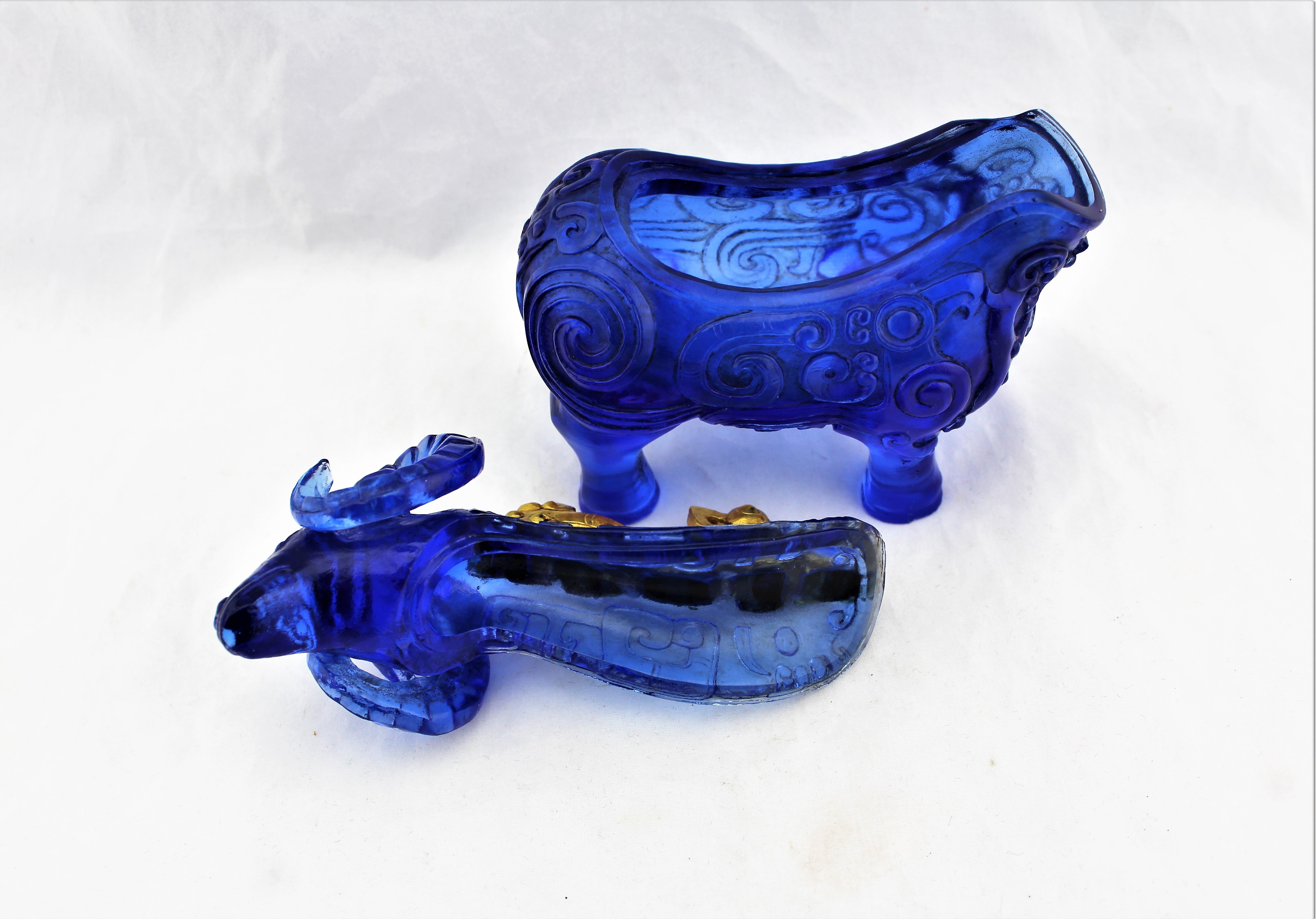 Gilded Blue Peking Glass Lucky Sheep