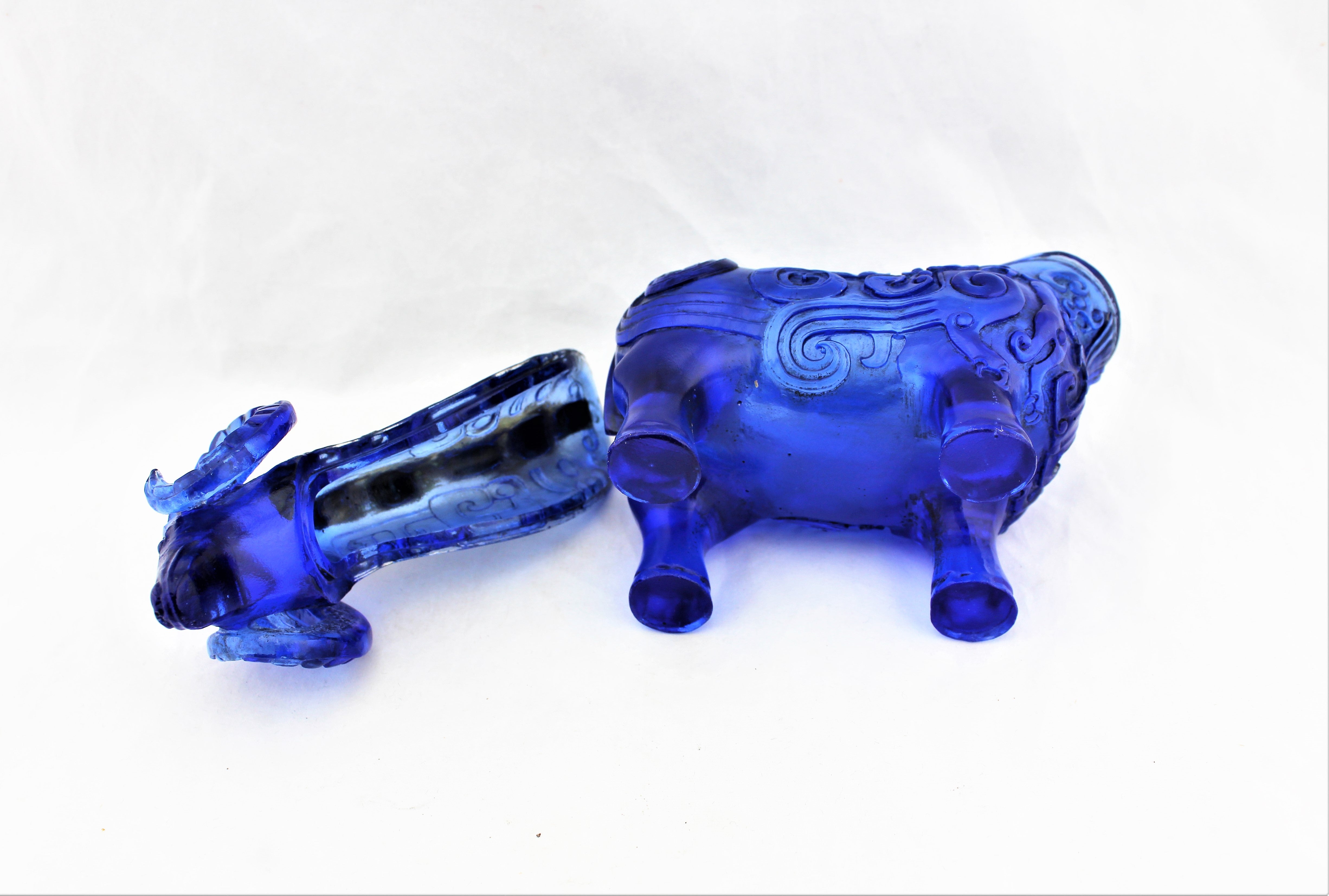 Gilded Blue Peking Glass Lucky Sheep