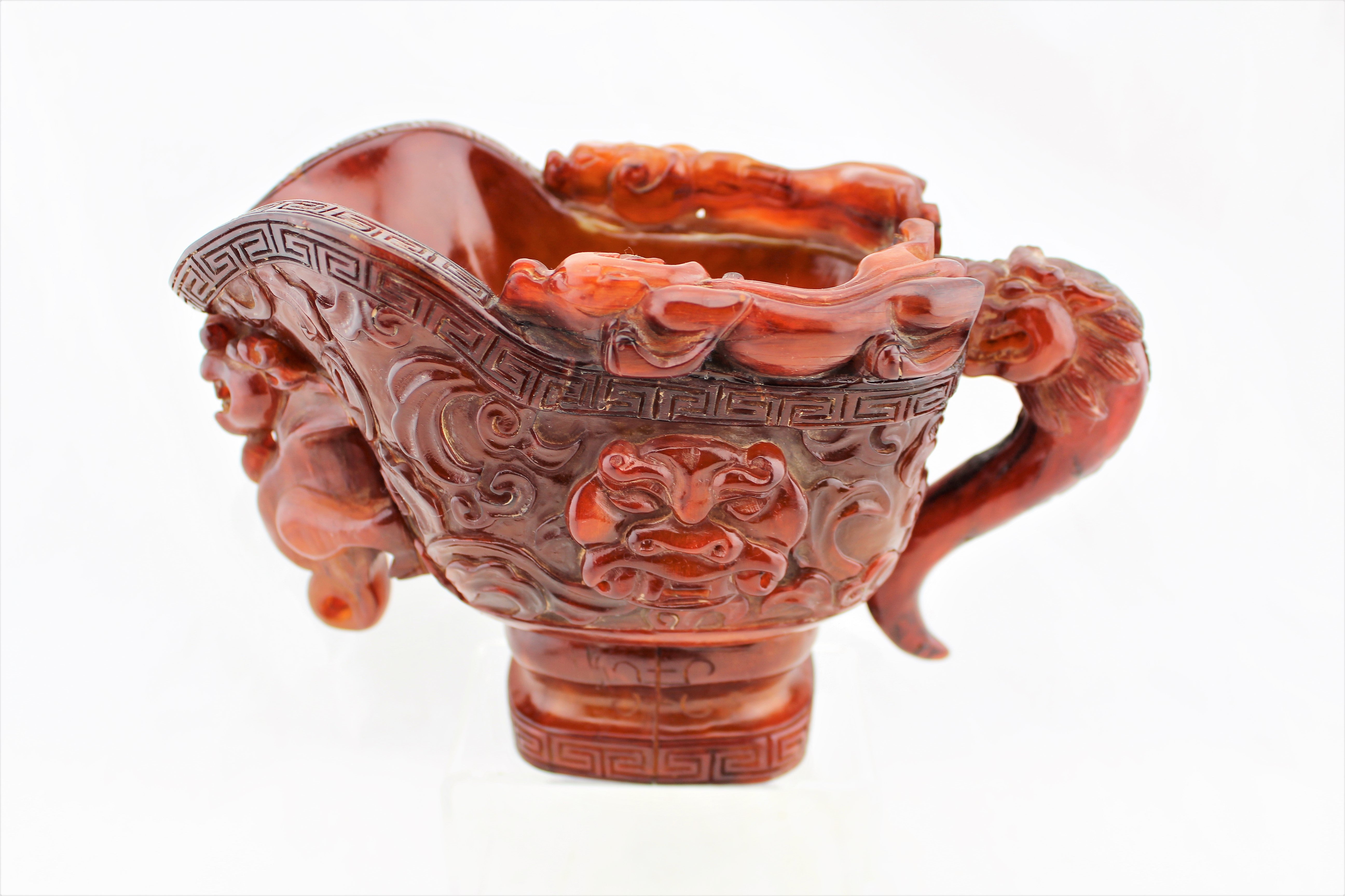 Carved Ox Horn Dragon Cup